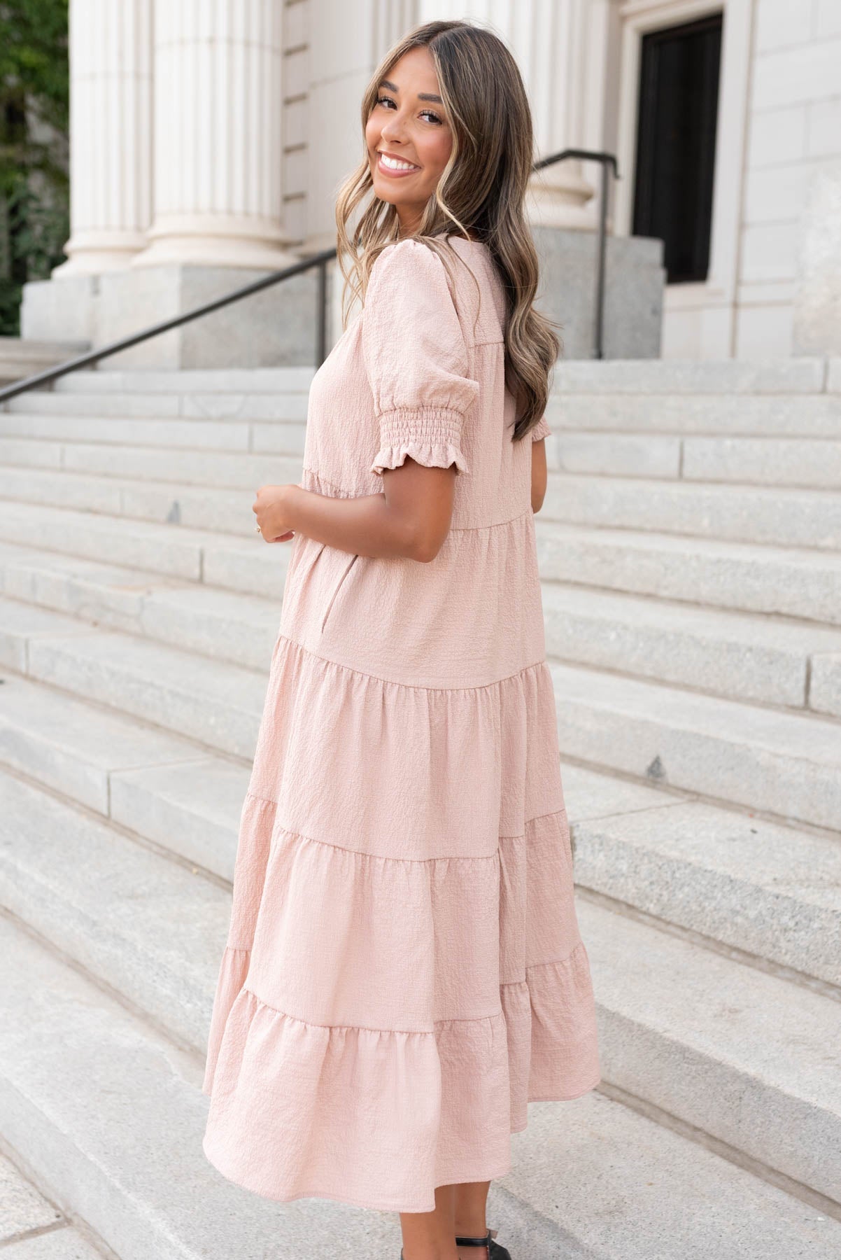 Janessa Tiered Dusty Blush Dress