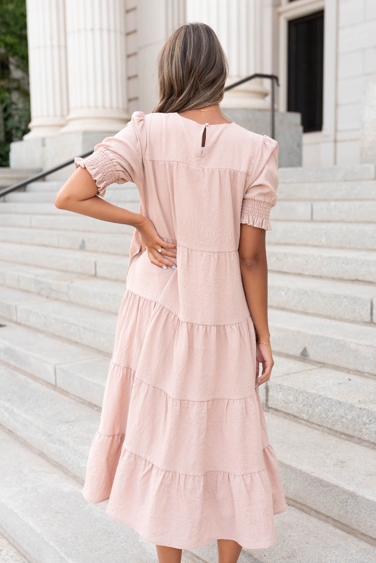 Janessa Tiered Dusty Blush Dress