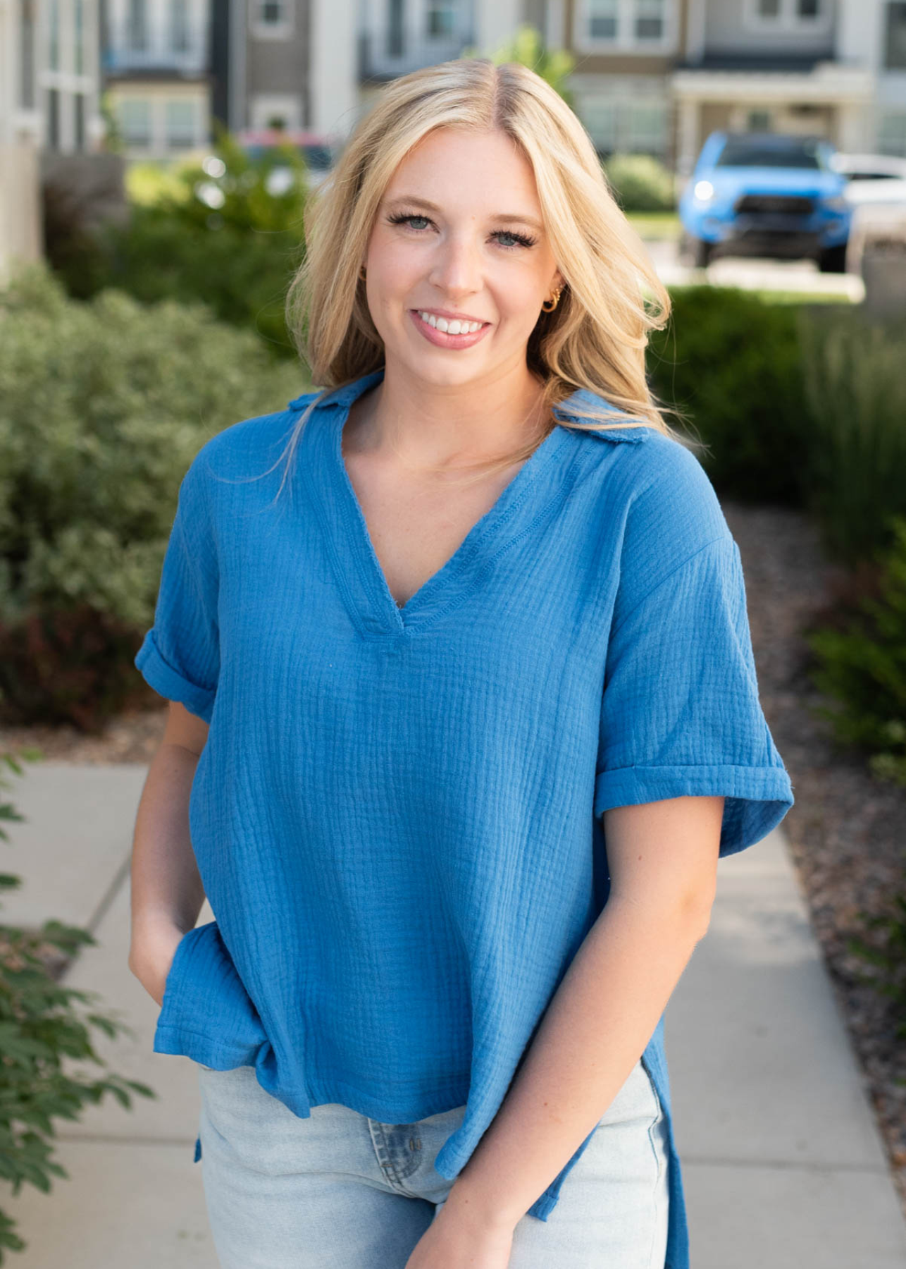 Jayme Blue Collared Top
