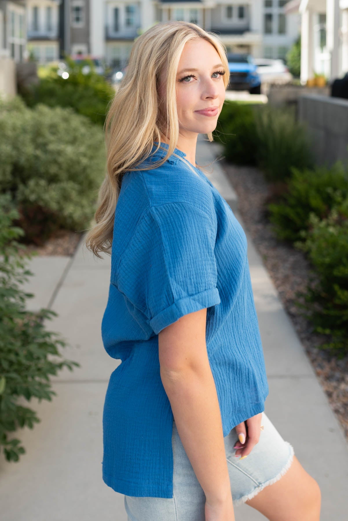 Jayme Blue Collared Top