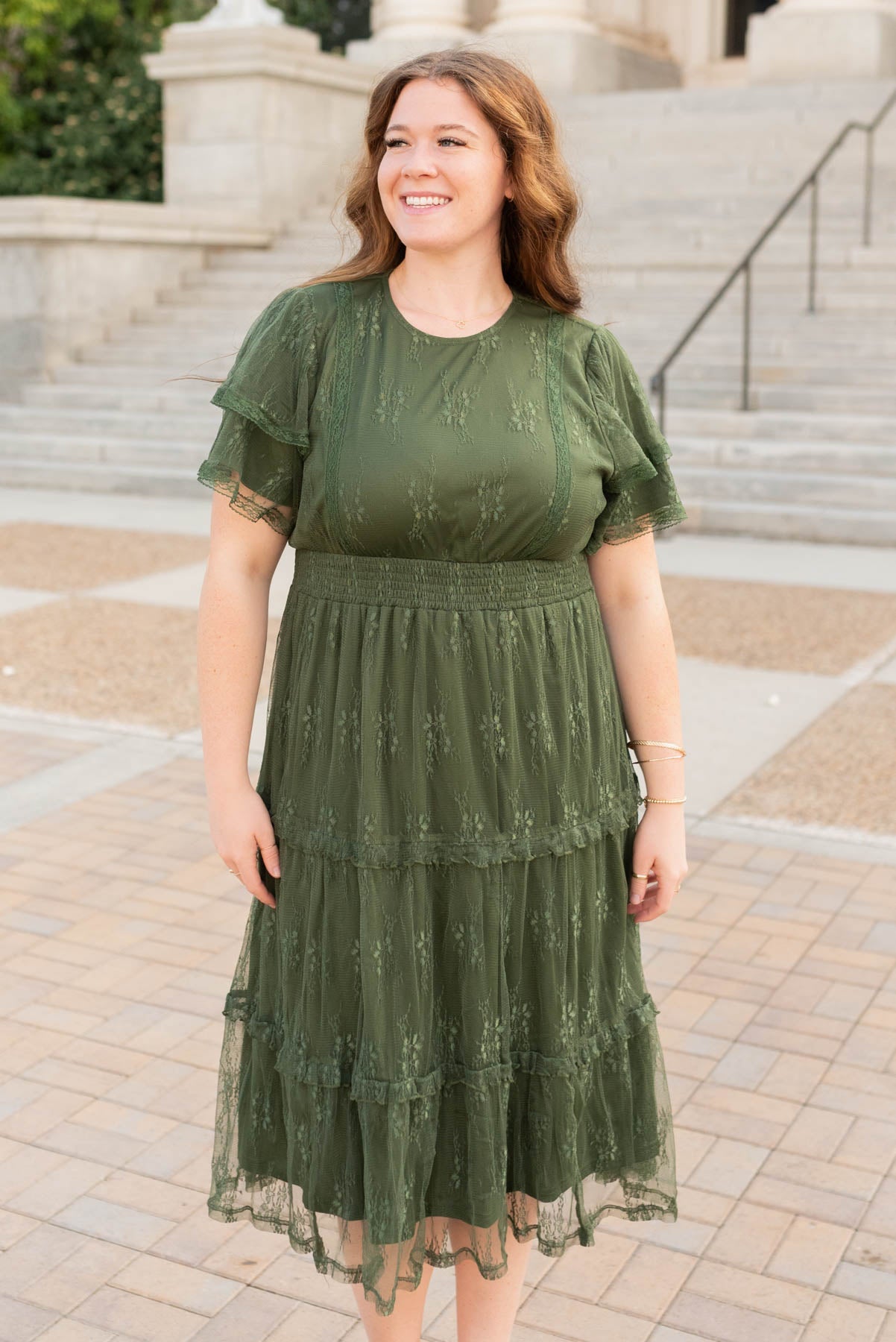 Jentry Dark Green Floral Lace Dress