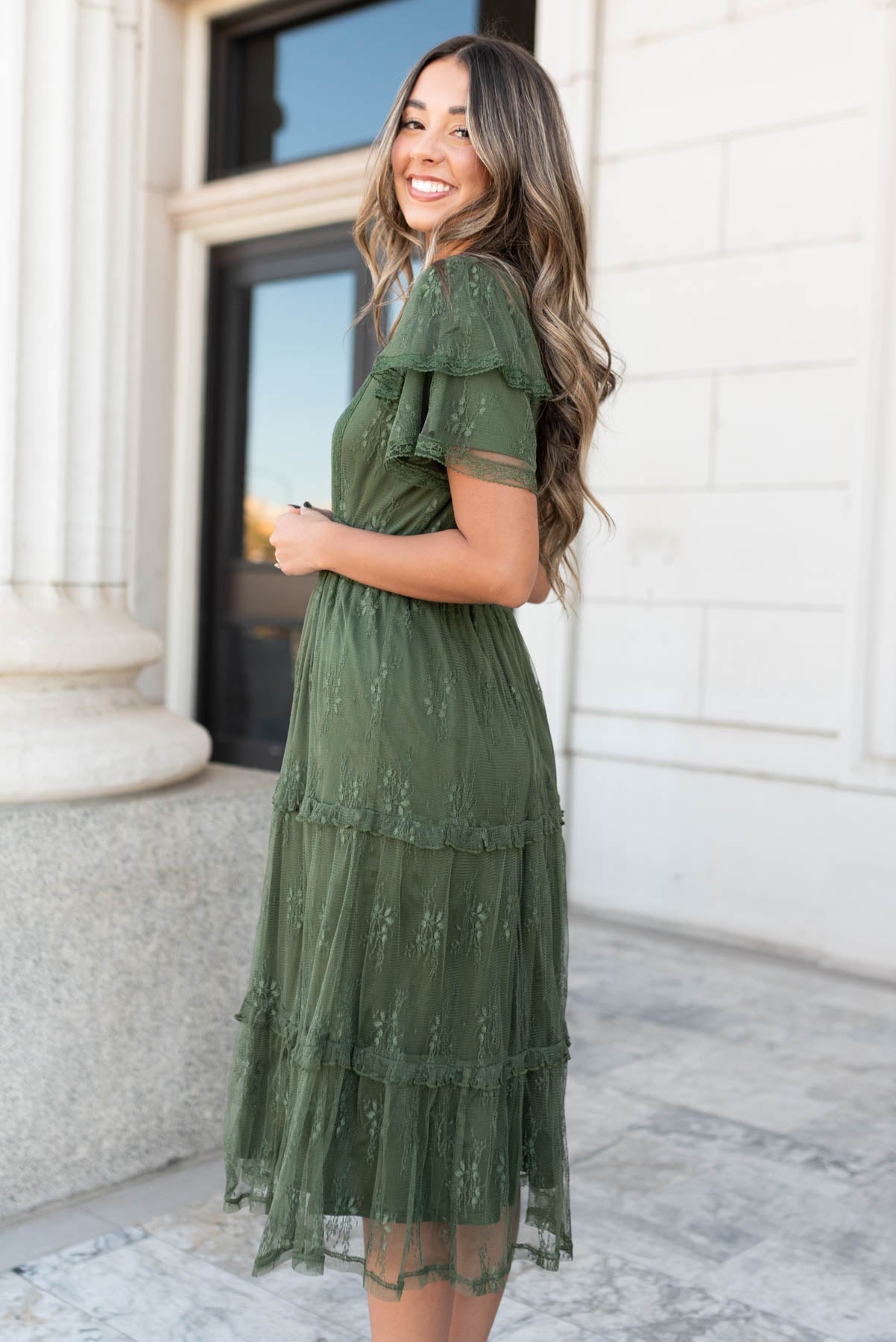 Jentry Dark Green Floral Lace Dress