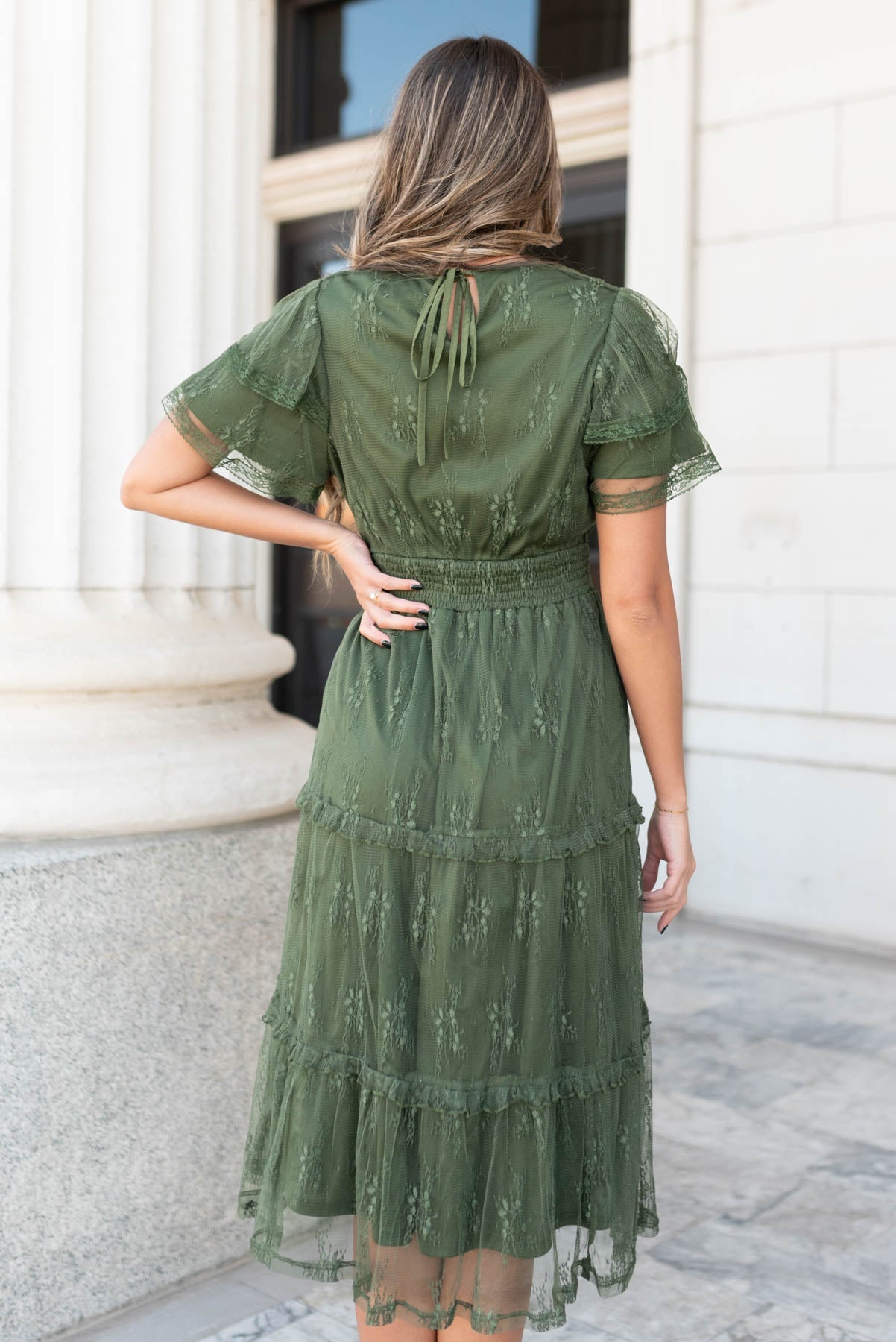 Jentry Dark Green Floral Lace Dress