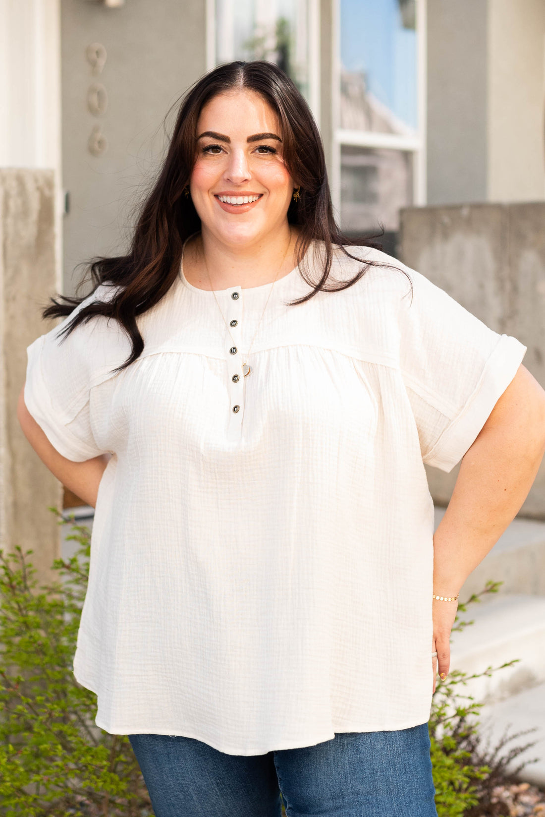Jeralyn Cream Button Top