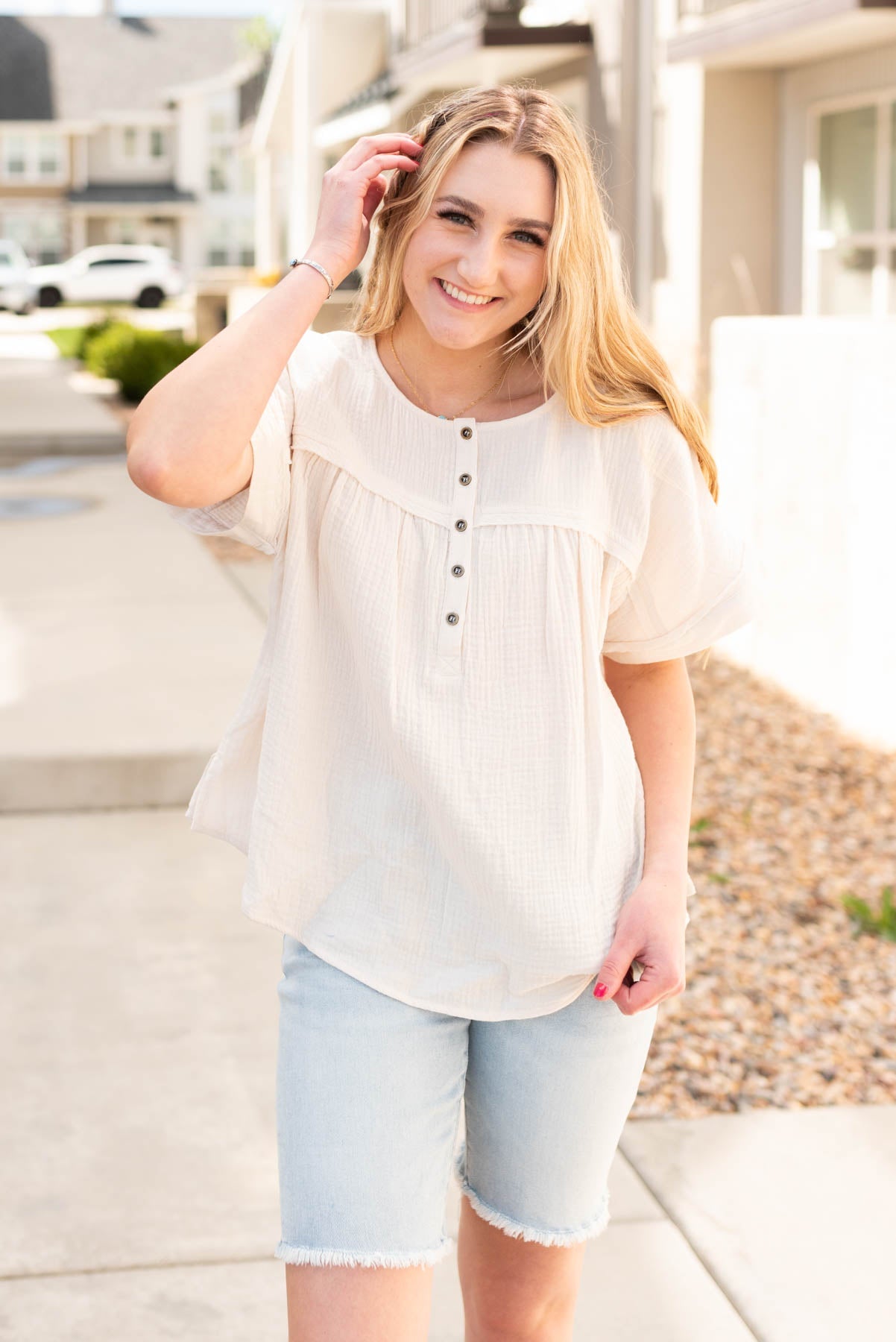 Jeralyn Cream Button Top