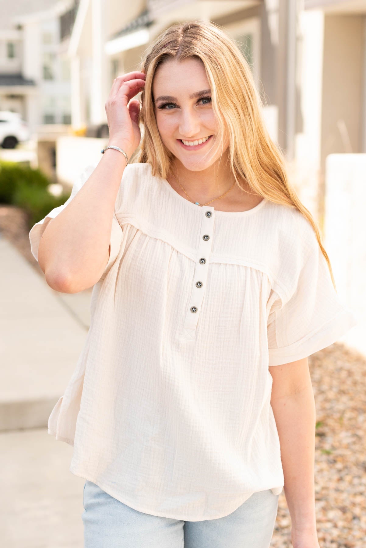 Jeralyn Cream Button Top