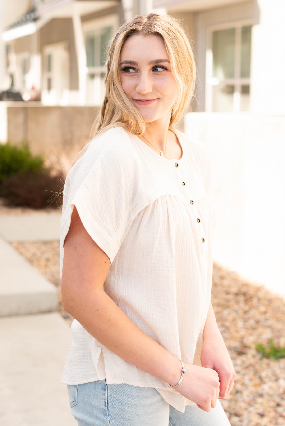 Jeralyn Cream Button Top
