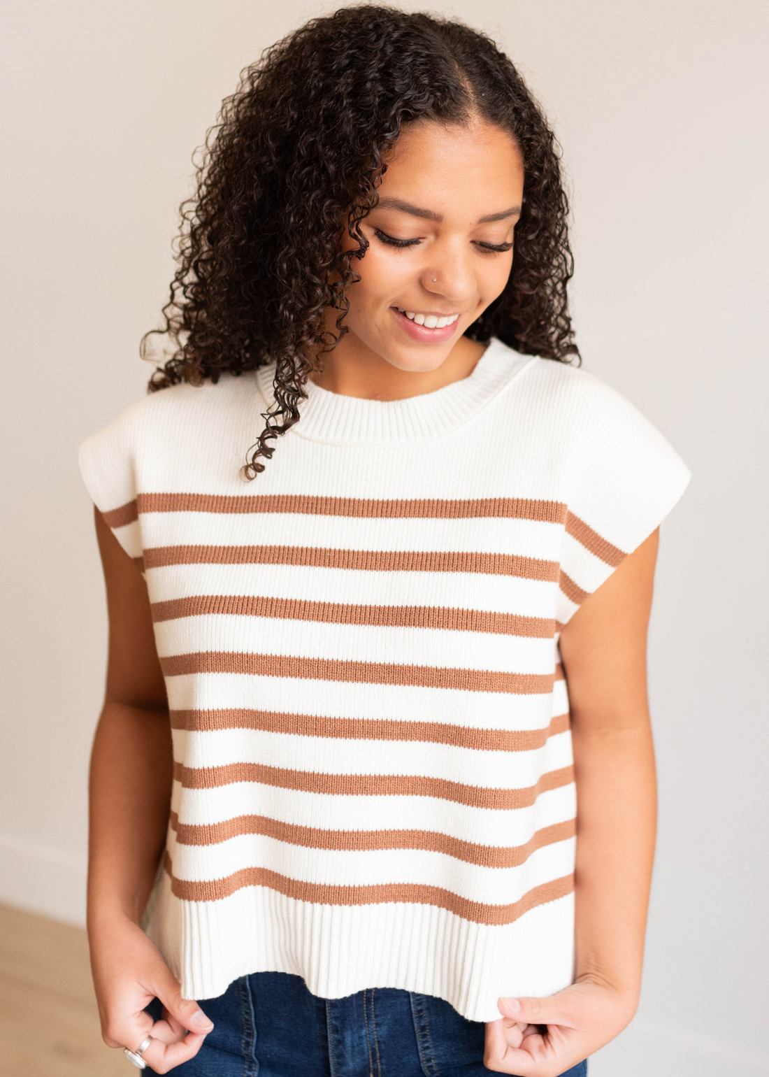 Jerikah Mocha Stripe Sweater Vest