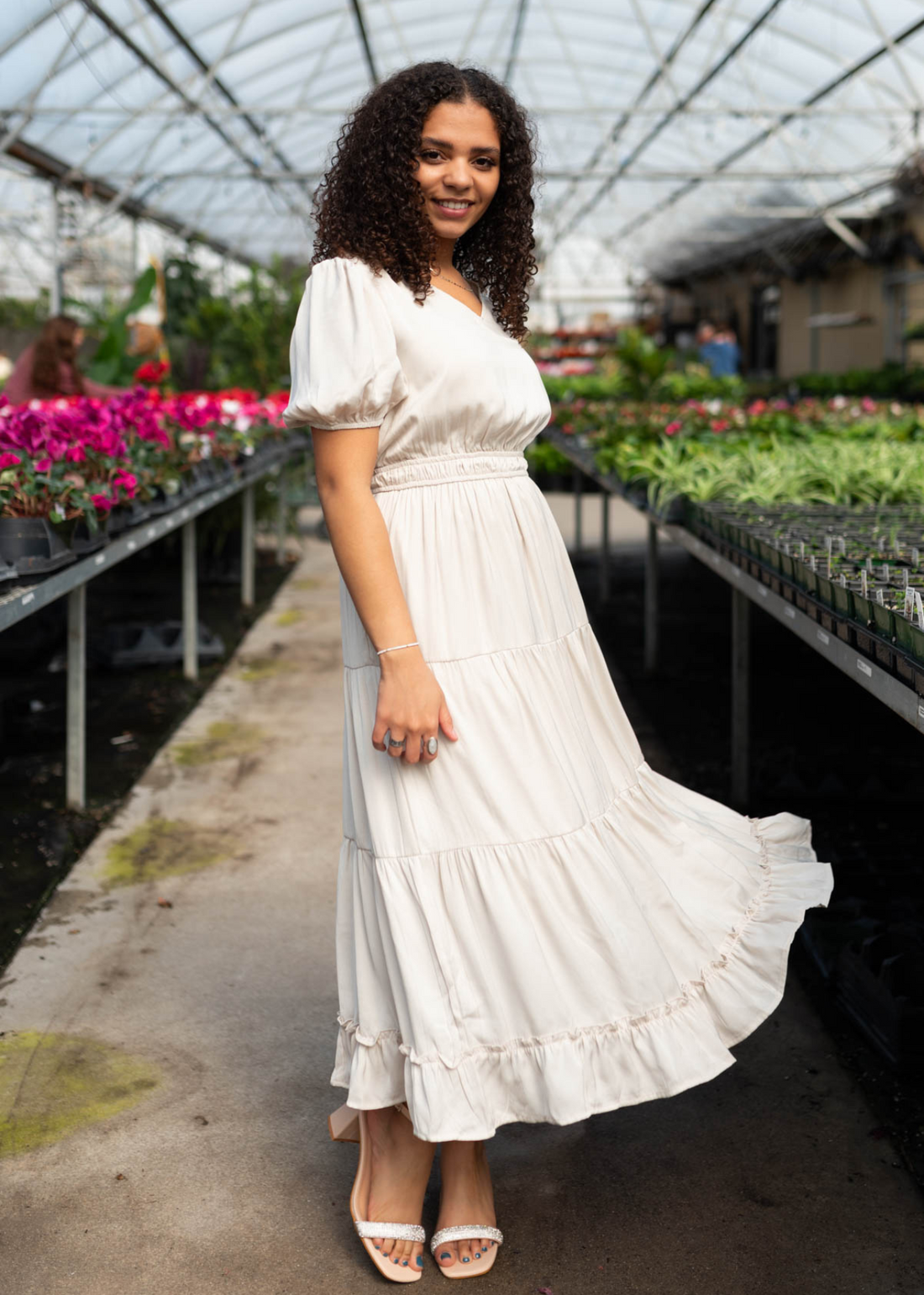 Jillian Ivory Satin Tiered Dress