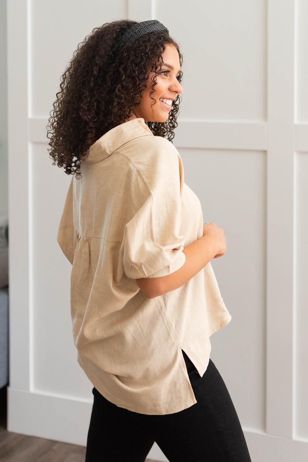 Jo Taupe Linen Button Down Shirt