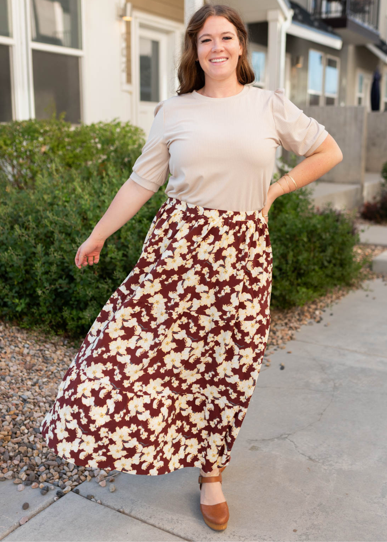 JoVonna Burgundy Multi Floral Skirt