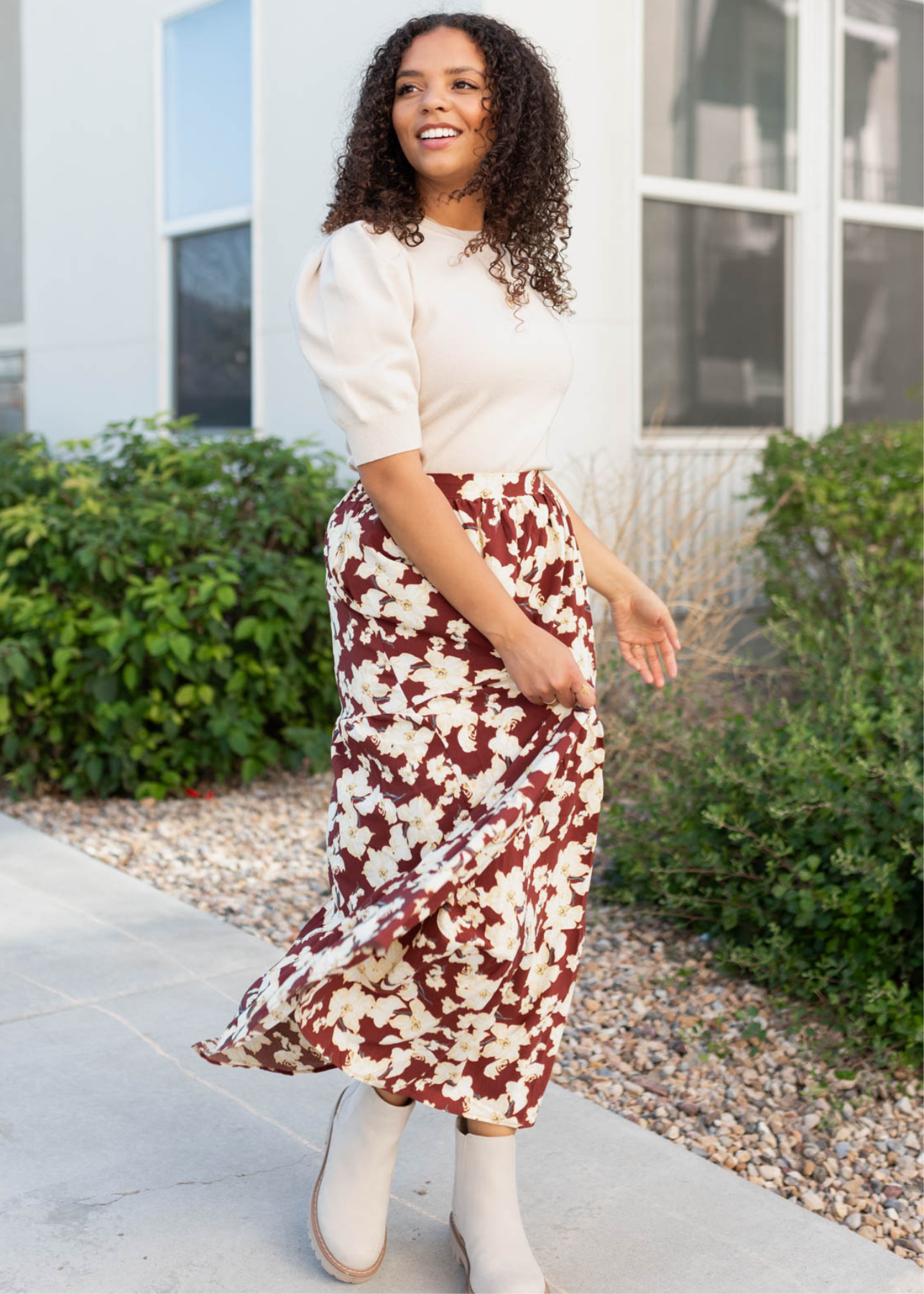 JoVonna Burgundy Multi Floral Skirt