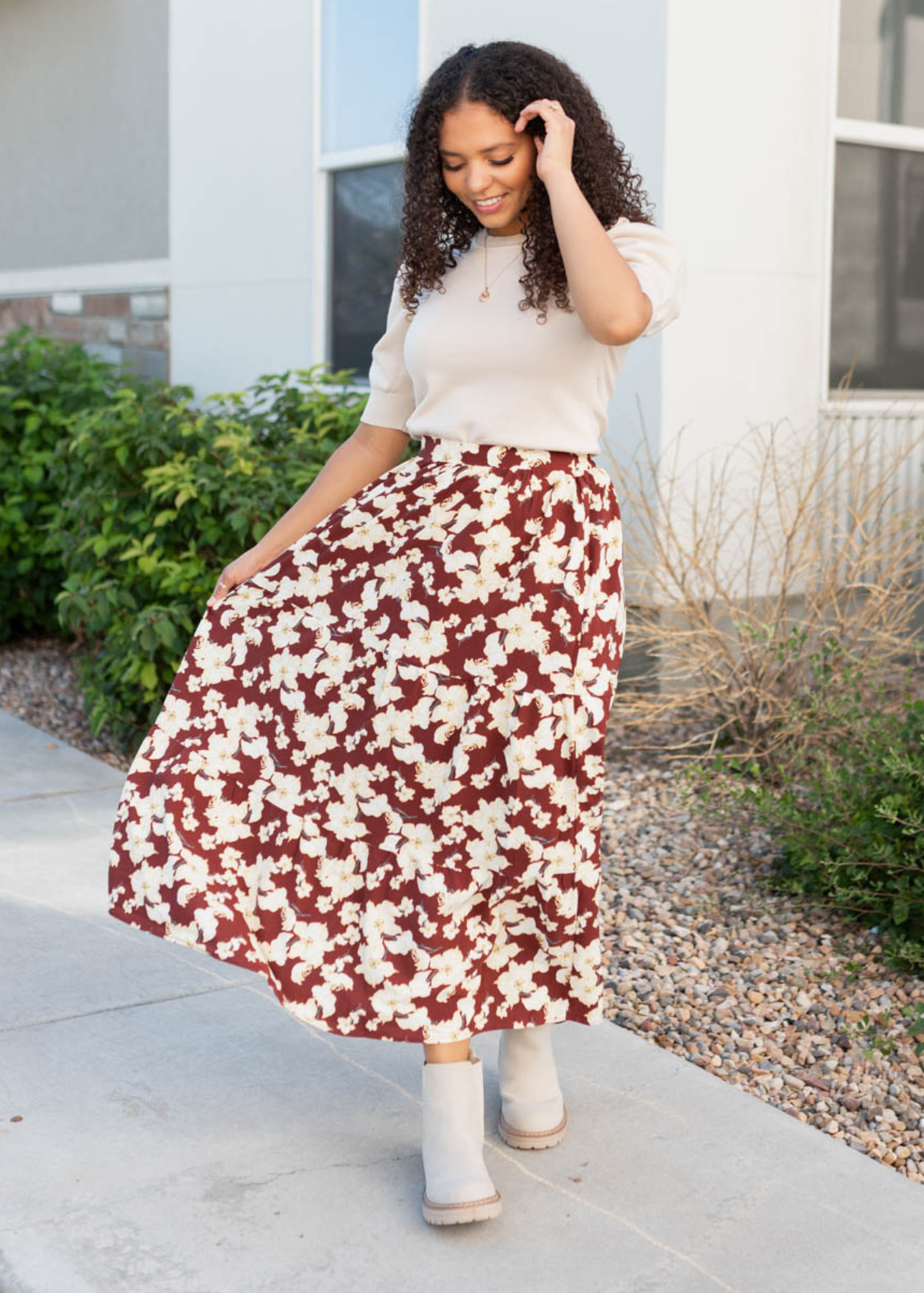 JoVonna Burgundy Multi Floral Skirt
