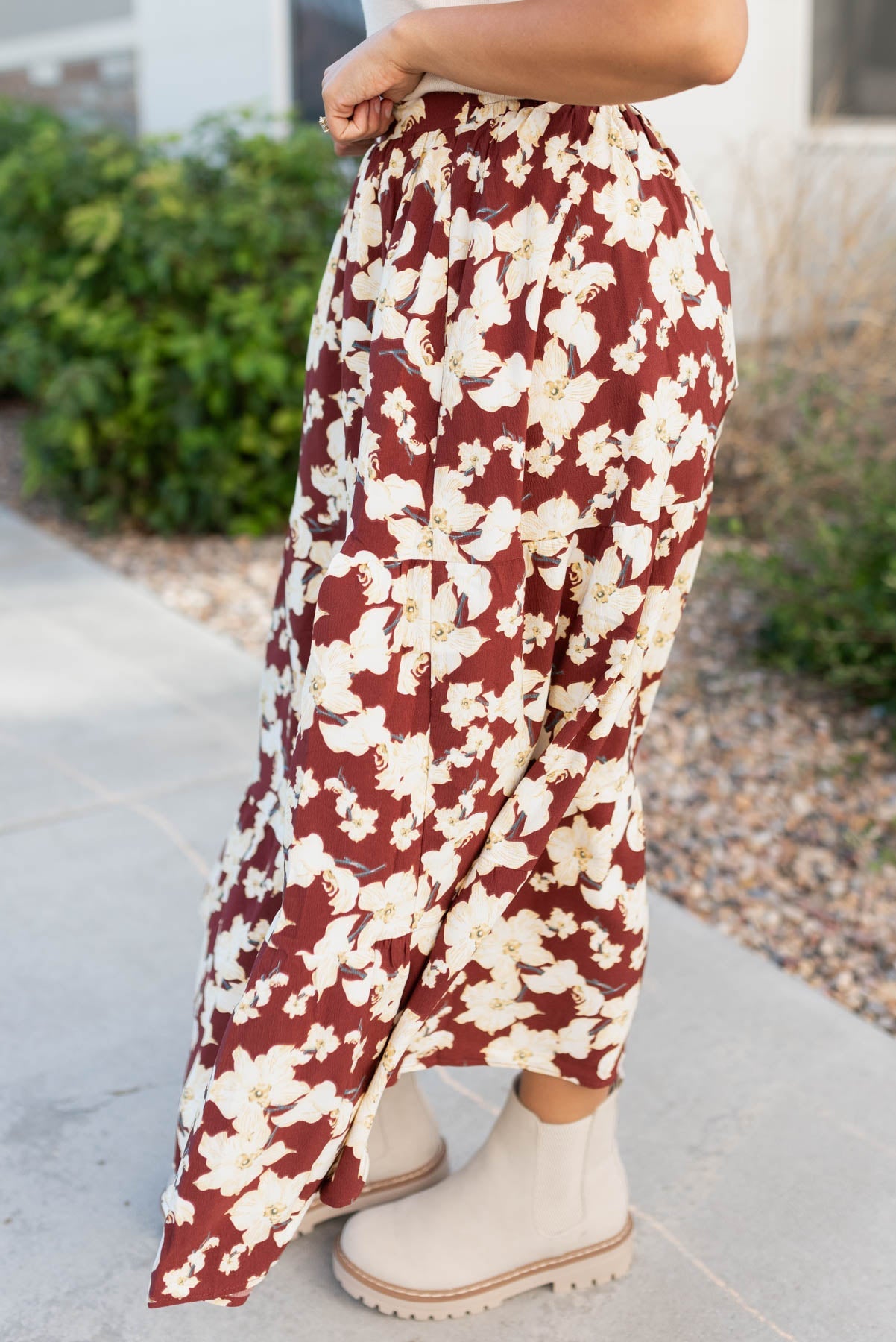 JoVonna Burgundy Multi Floral Skirt