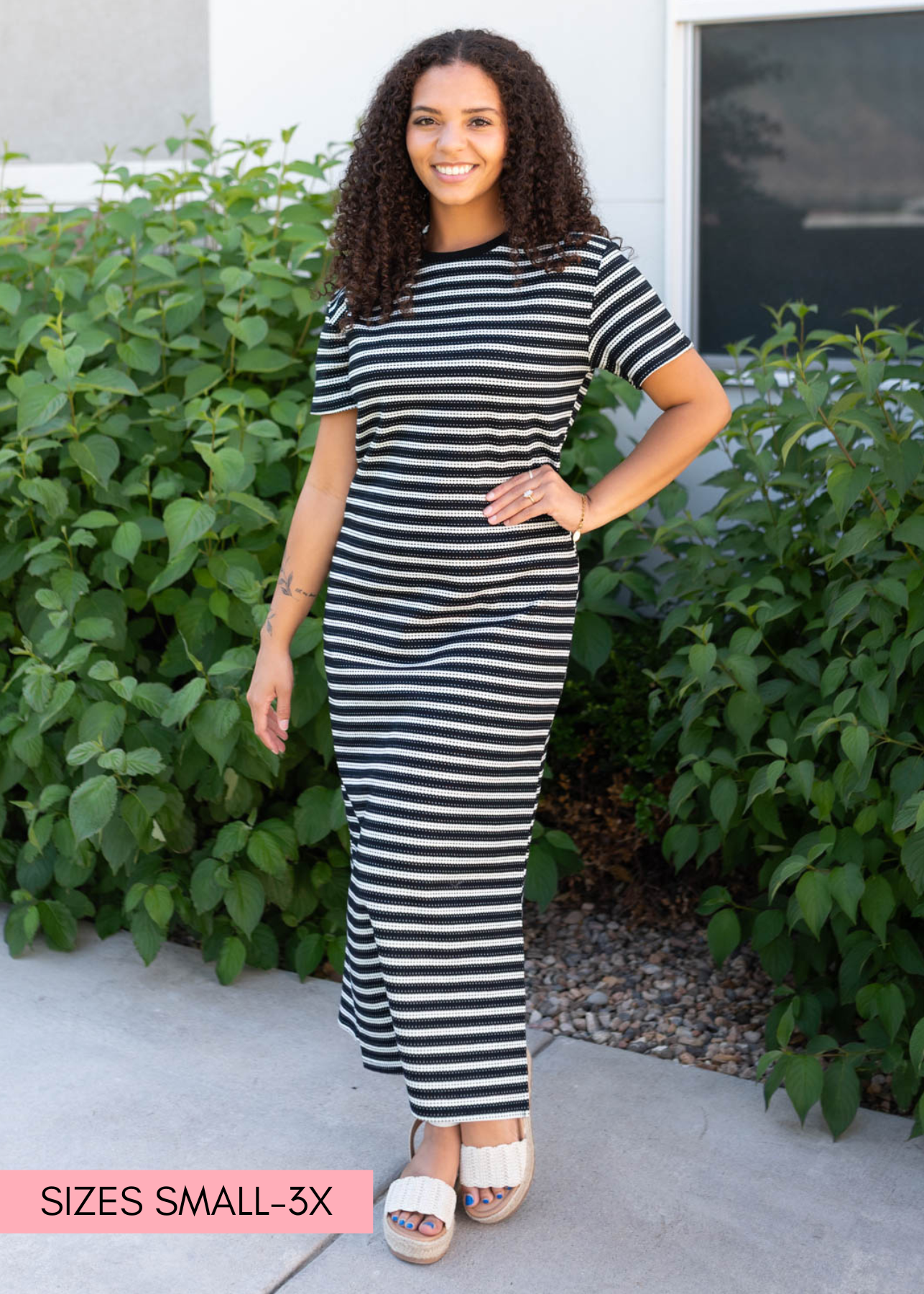 Joanelle Black Striped T-Shirt Dress
