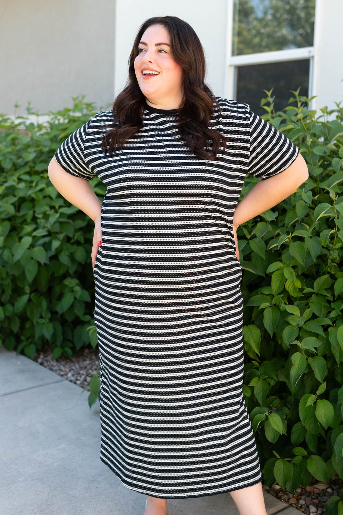 Joanelle Black Striped T-Shirt Dress