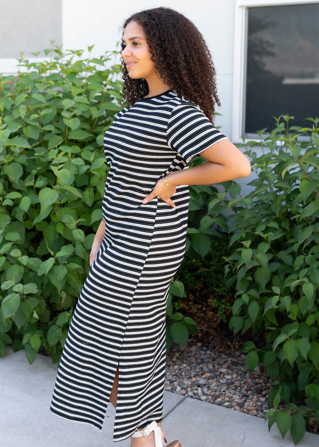 Joanelle Black Striped T-Shirt Dress