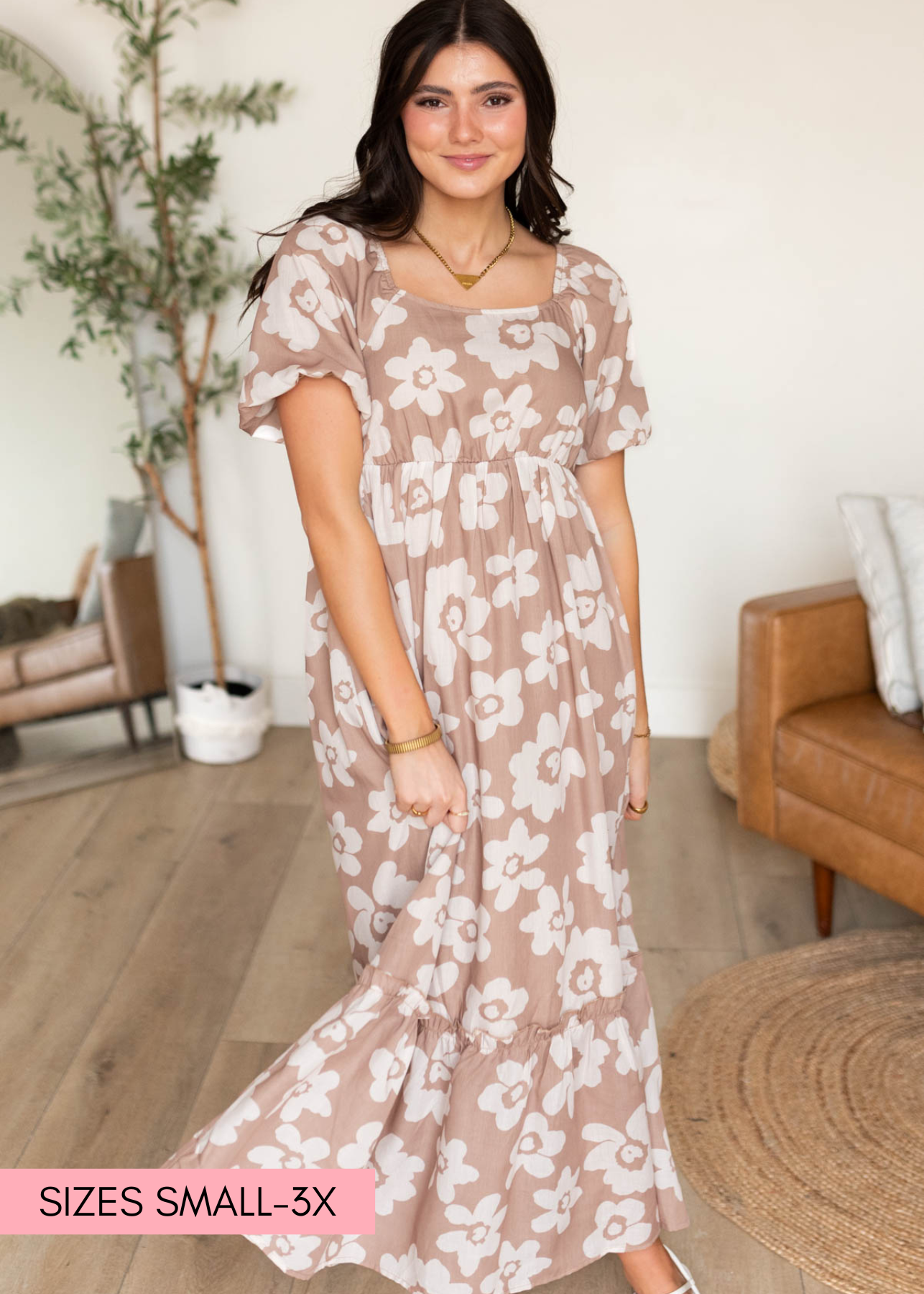 Joanna Taupe Floral Dress