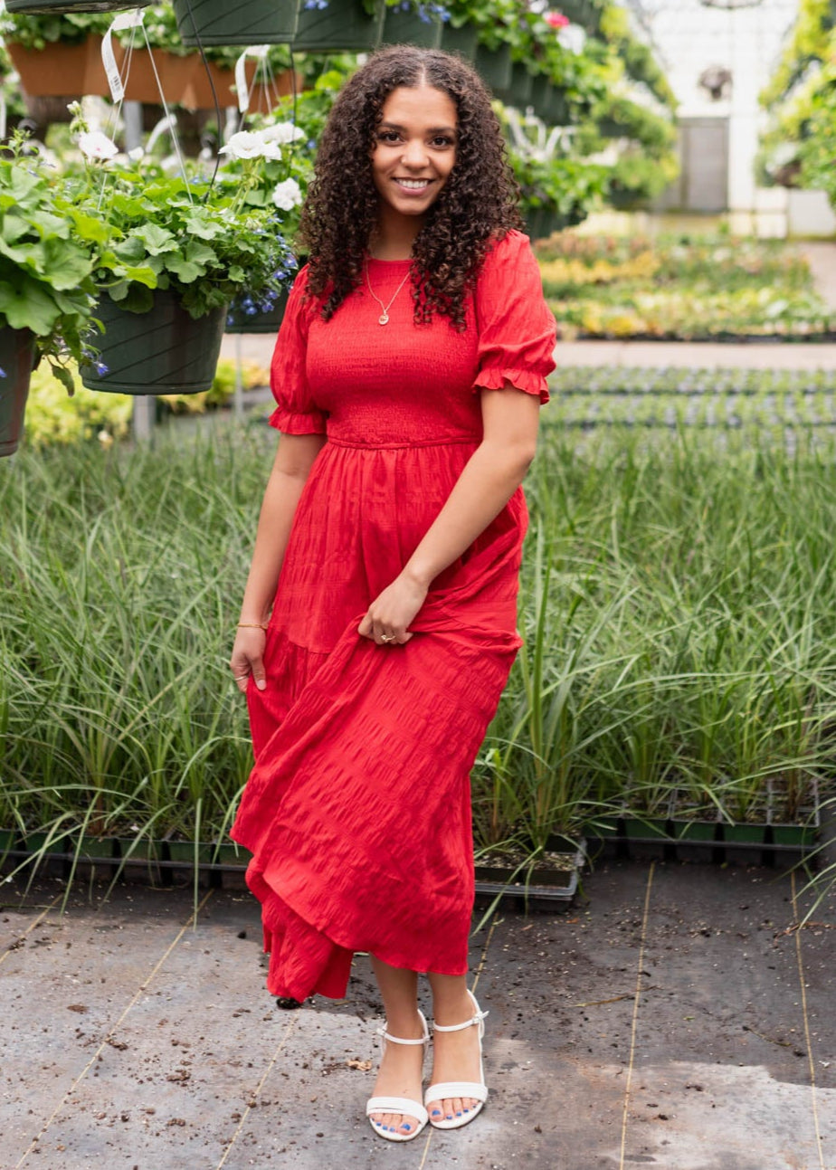 Joceline Red Smocked Dress