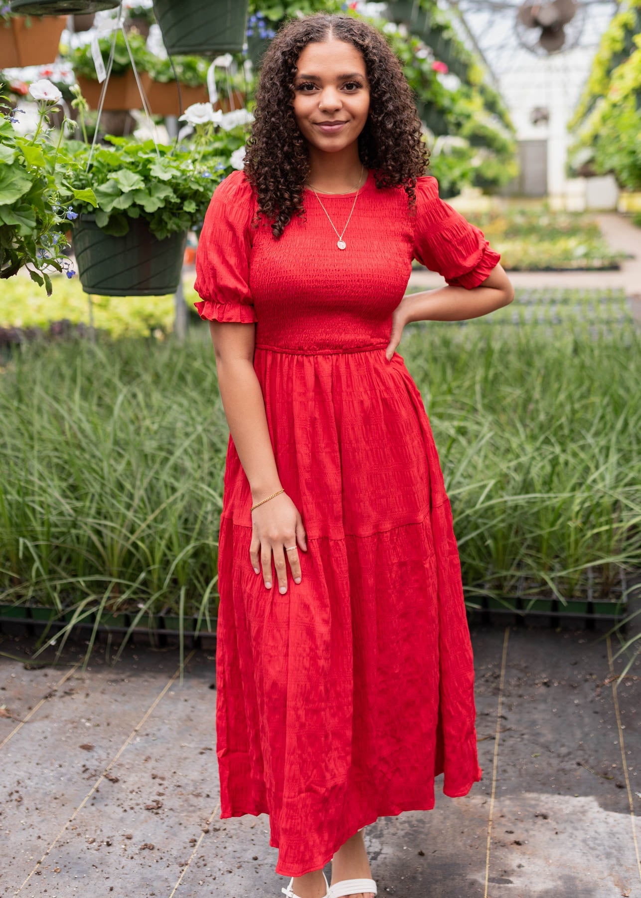 Joceline Red Smocked Dress