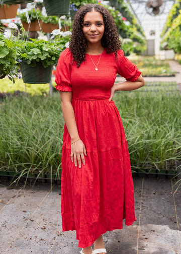 Joceline Red Smocked Dress