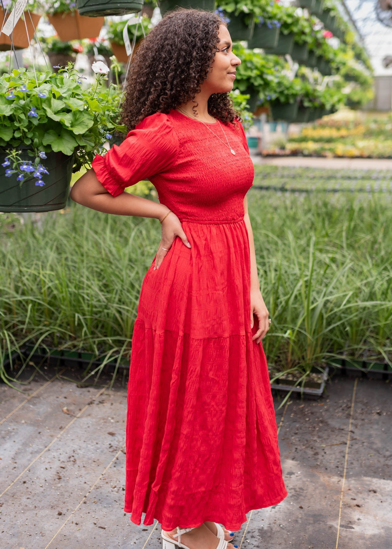 Joceline Red Smocked Dress