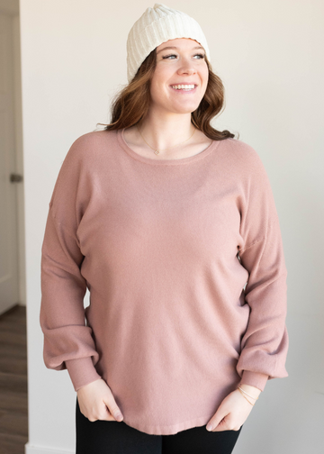Joci Dusty Rose Waffle Long Sleeve Top