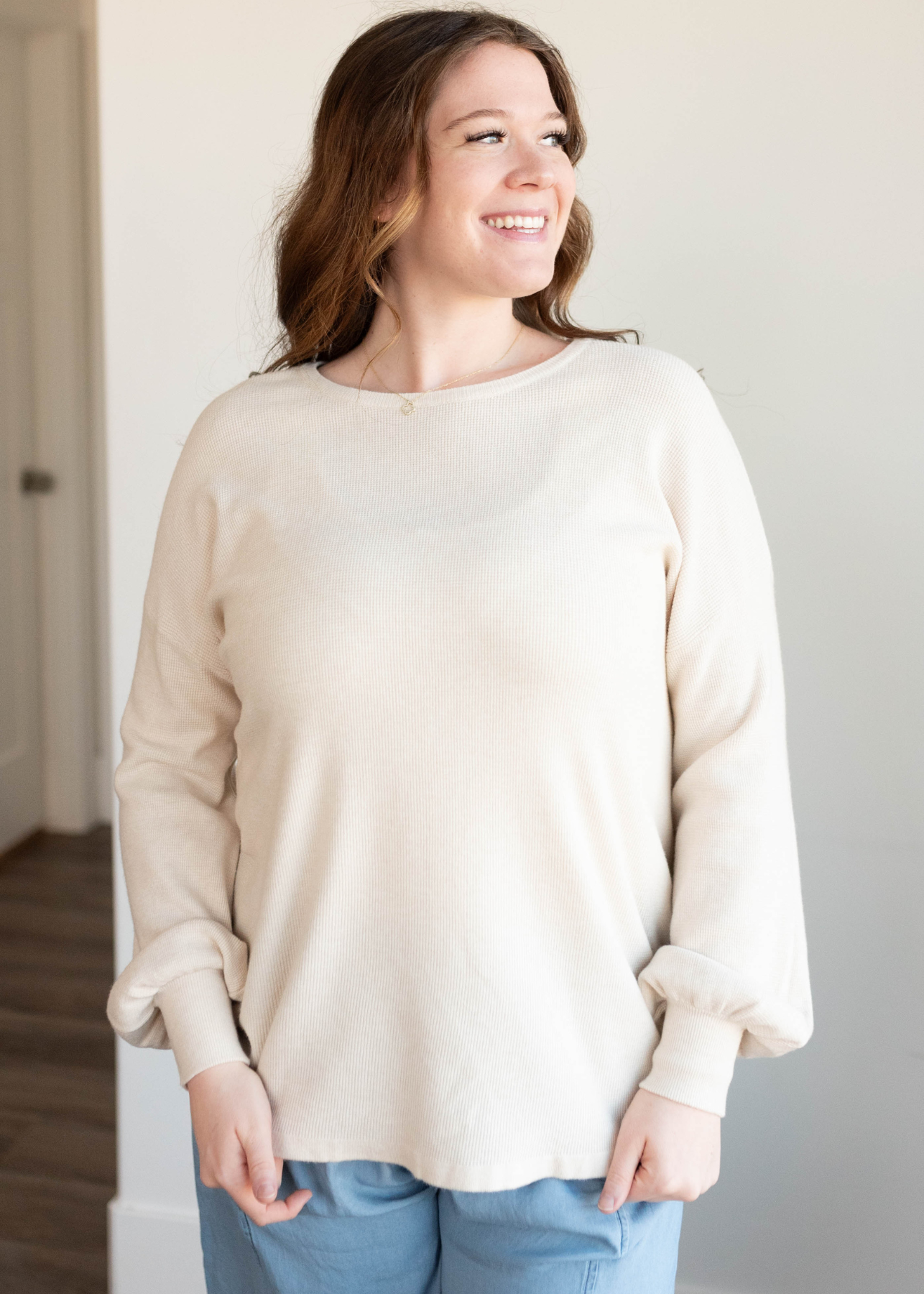 Joci Oatmeal Waffle Long Sleeve Top