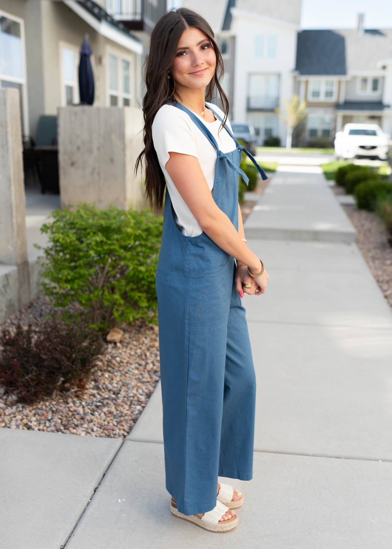 Jodi Dusty Blue Knot Strap Overall