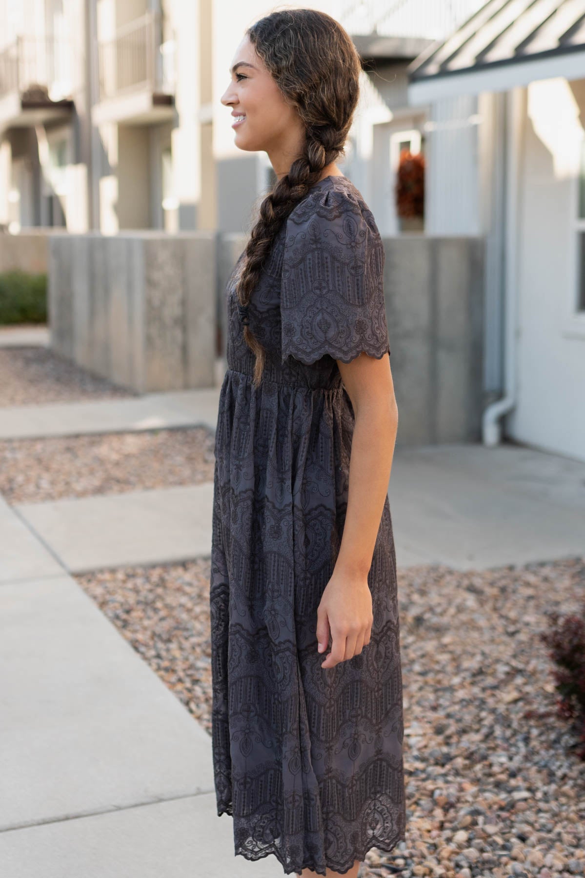 Jolene Charcoal Embroidered Dress