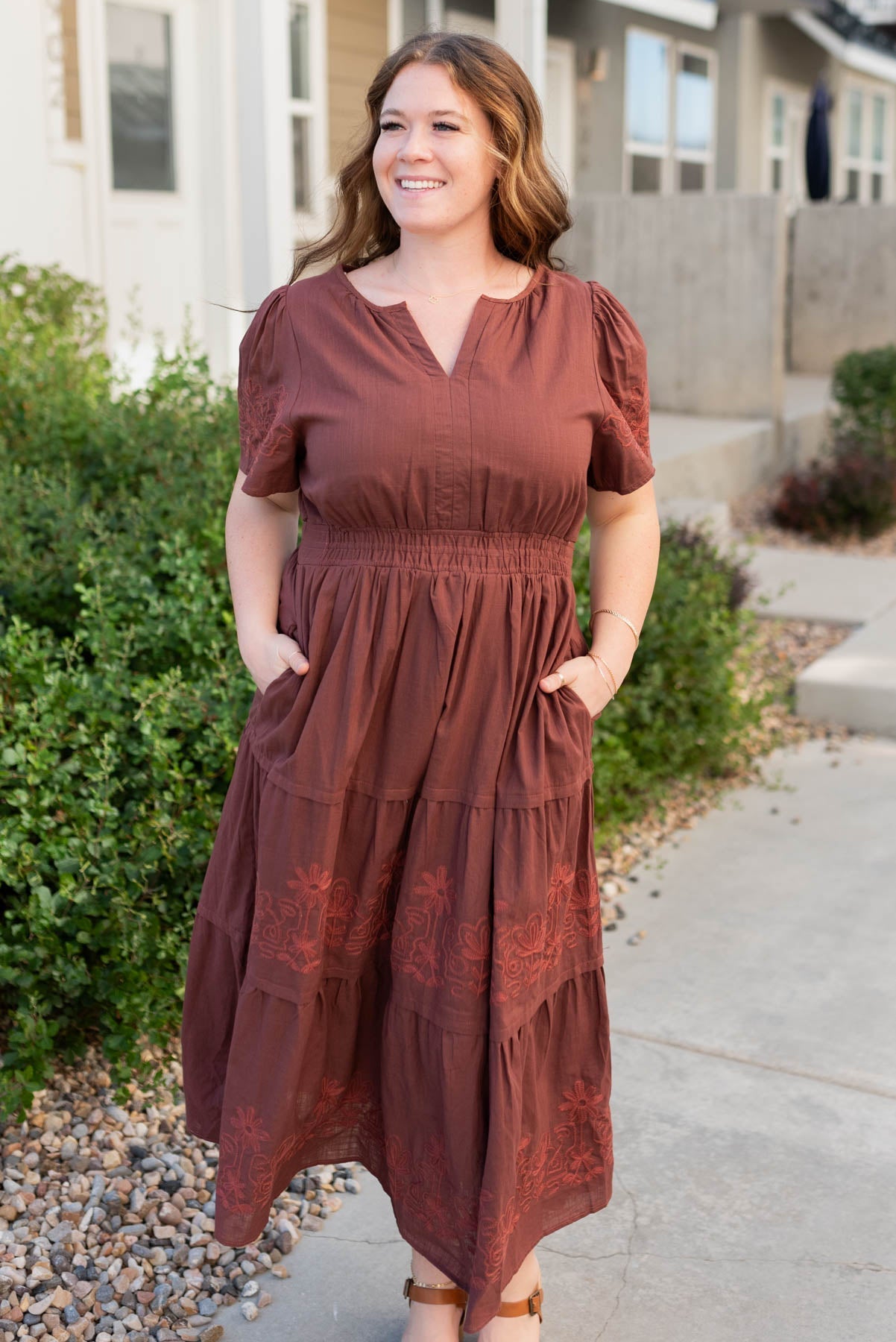 Jolie Burgundy Embroidered Detail Dress