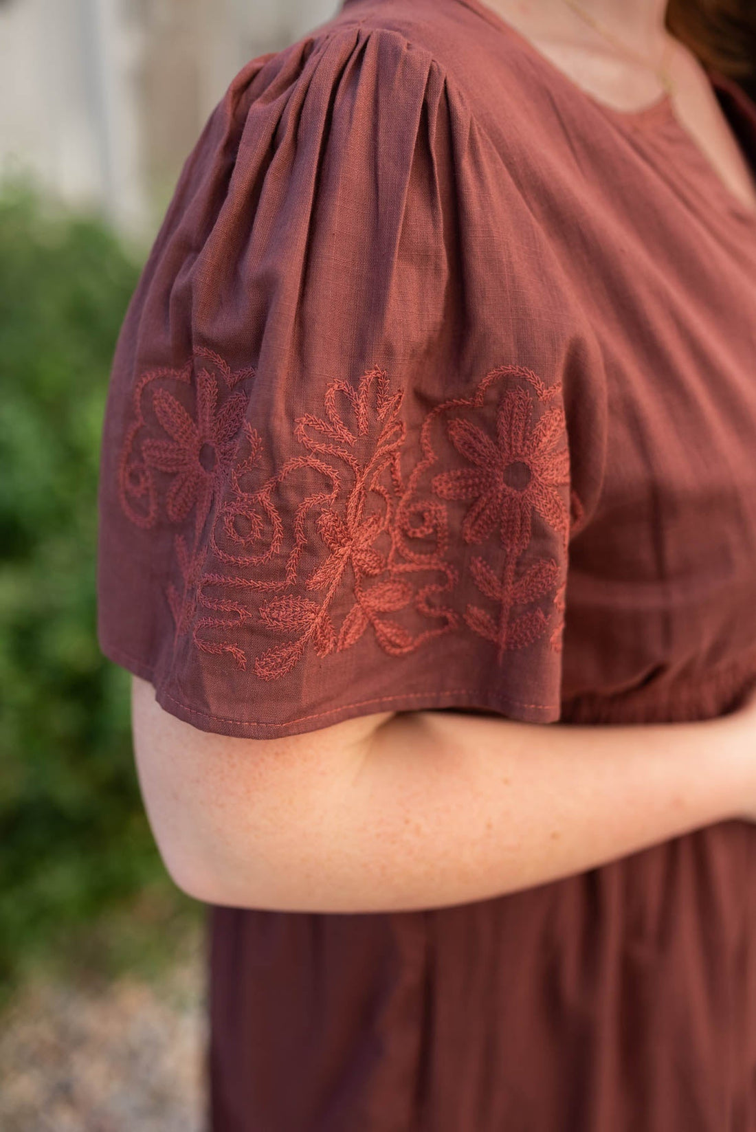 Jolie Burgundy Embroidered Detail Dress