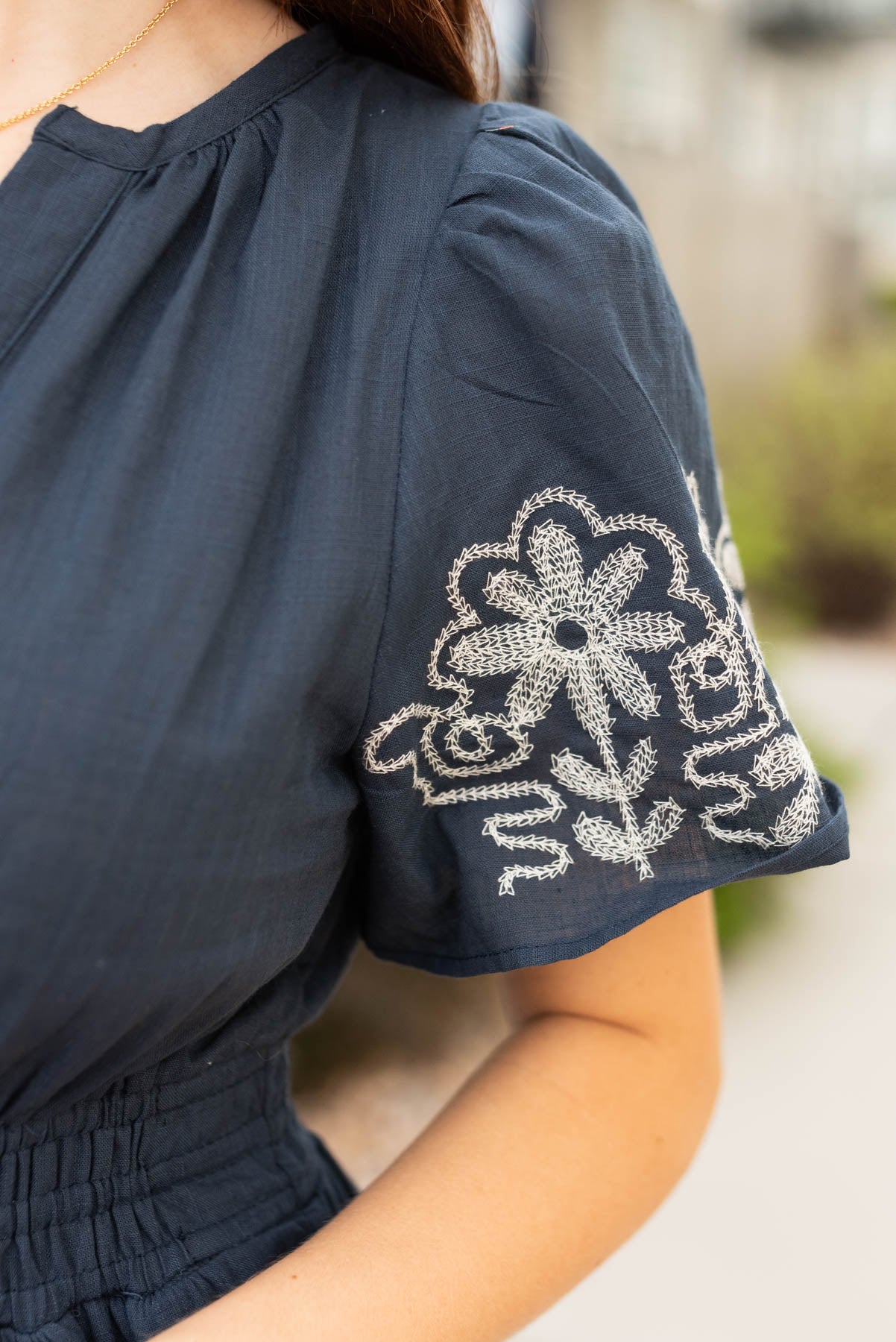 Jolie Navy Embroidered Detail Dress