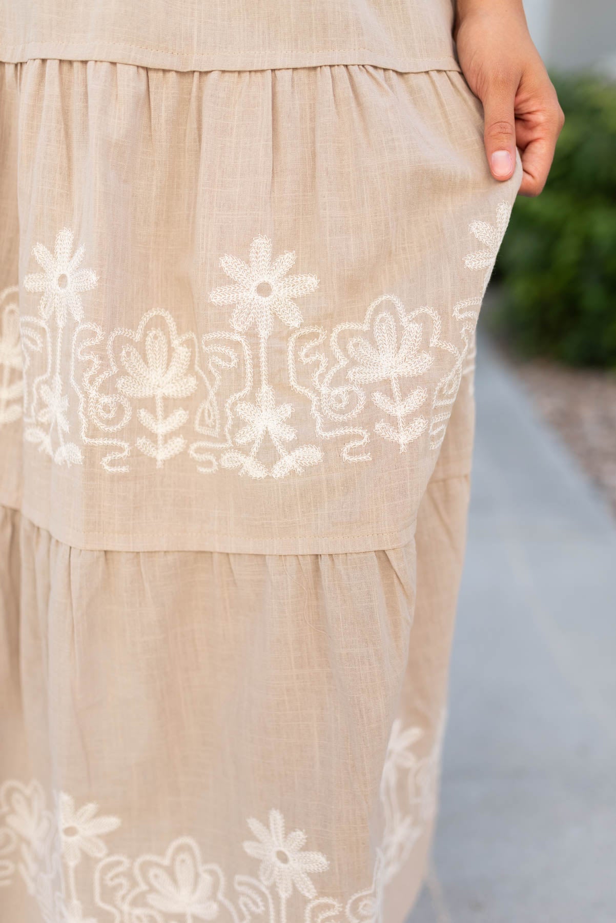 Jolie Taupe Embroidered Detail Dress