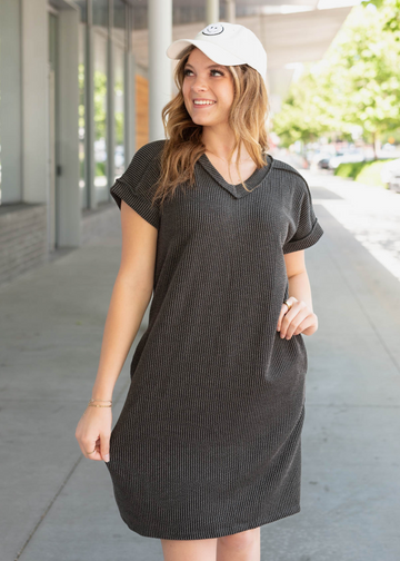 Joline Charcoal Ribbed T-Shirt Dress