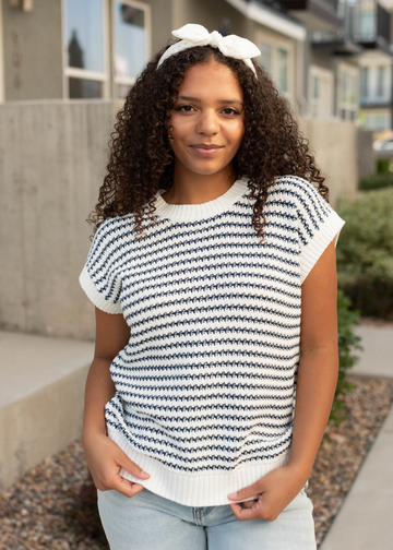 Jordyn Navy Blue Stripe Sweater Top