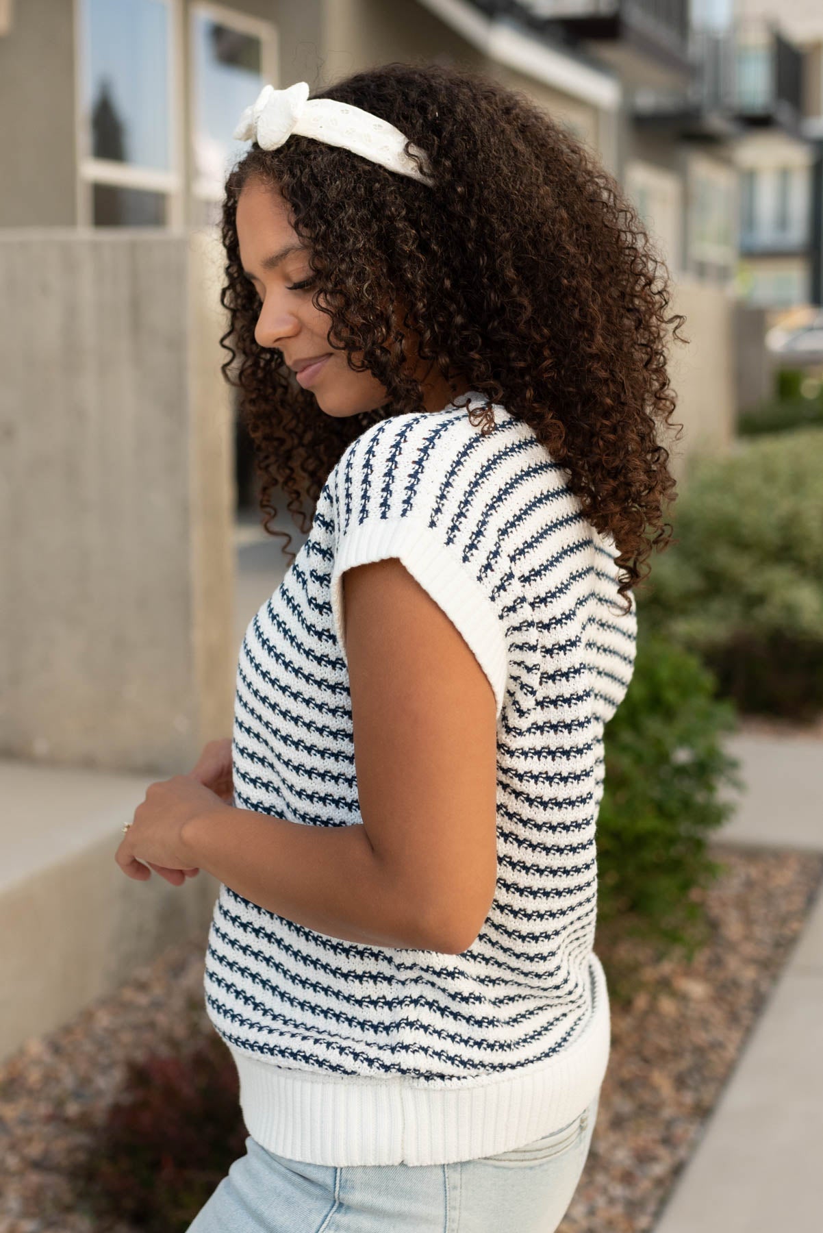 Jordyn Navy Blue Stripe Sweater Top