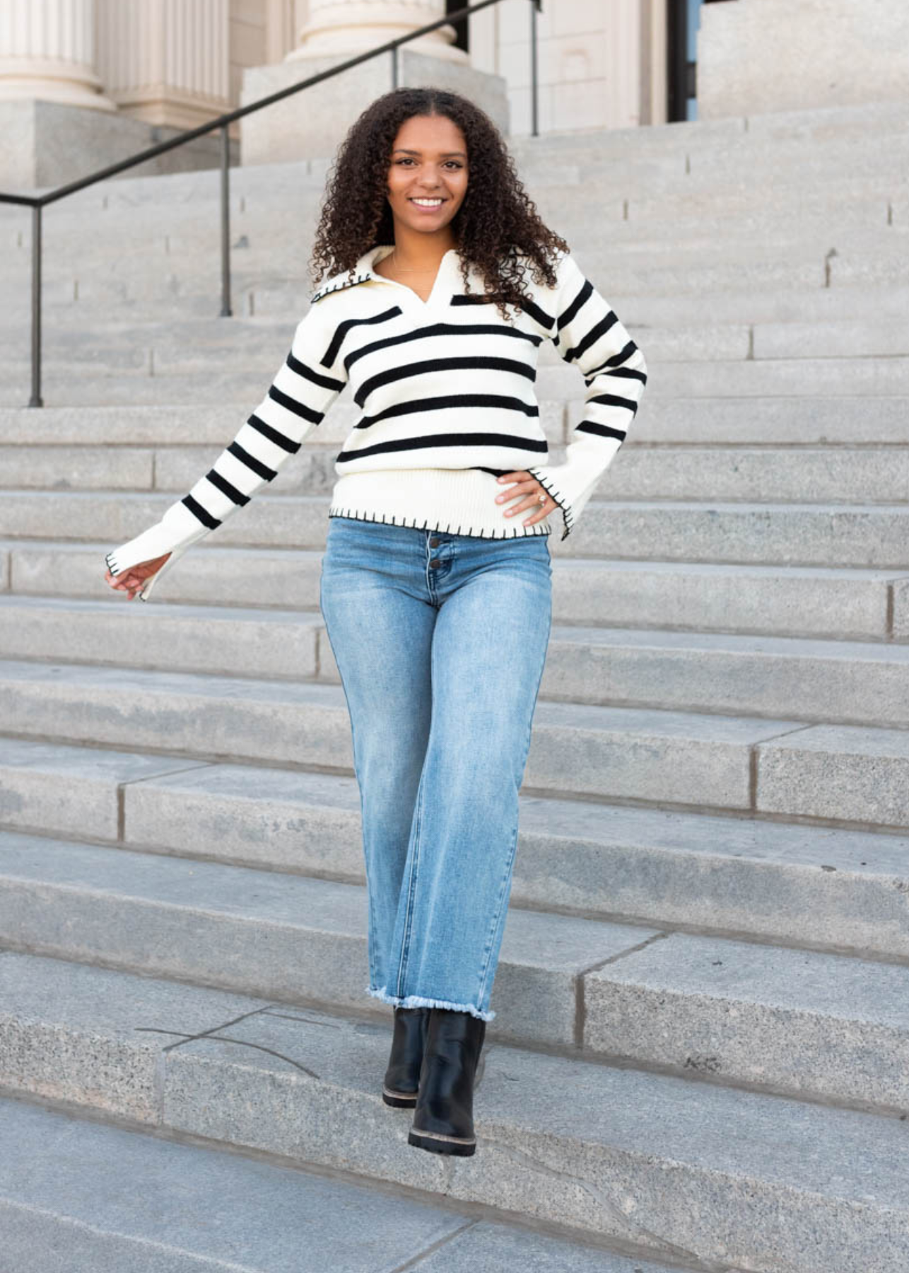Jovie Ivory Black Stripe Sweater