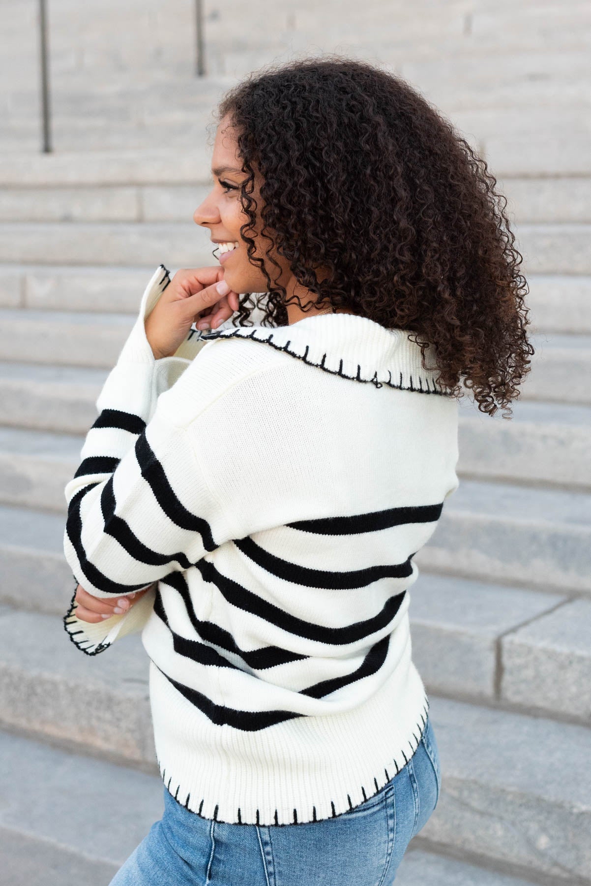 Jovie Ivory Black Stripe Sweater