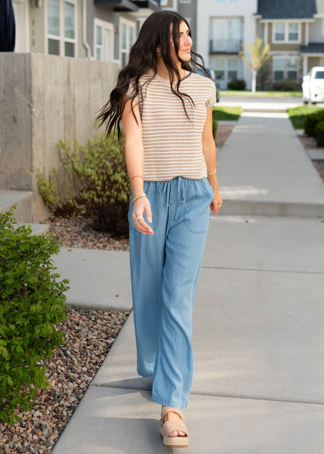 Joy Light Brown Striped Knitted Top