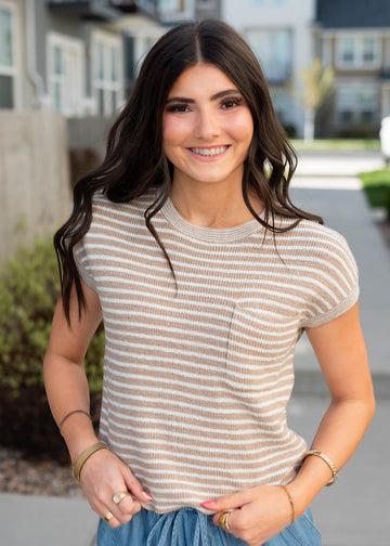 Joy Light Brown Striped Knitted Top