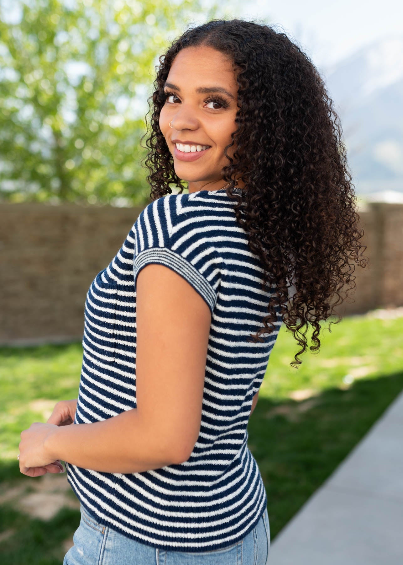 Joy Navy Striped Knitted Top
