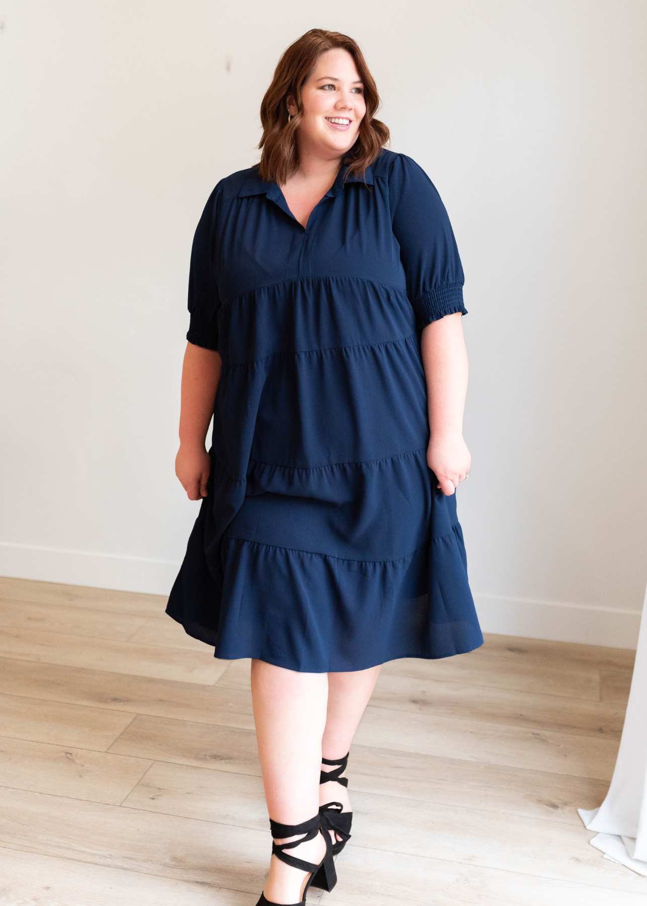 Julia Navy Collared Tiered Dress