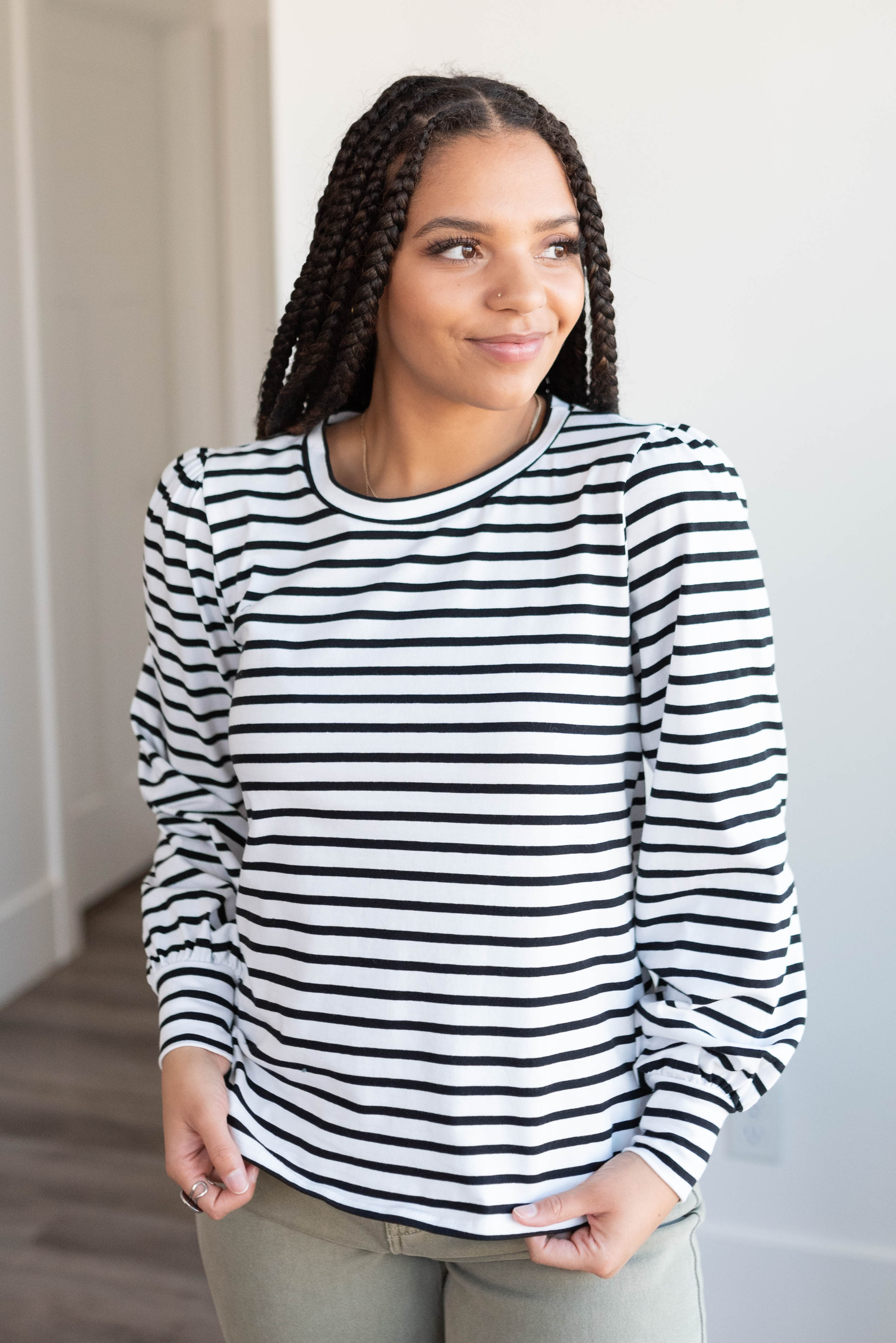 Julie Black Stripe Long Sleeve Top