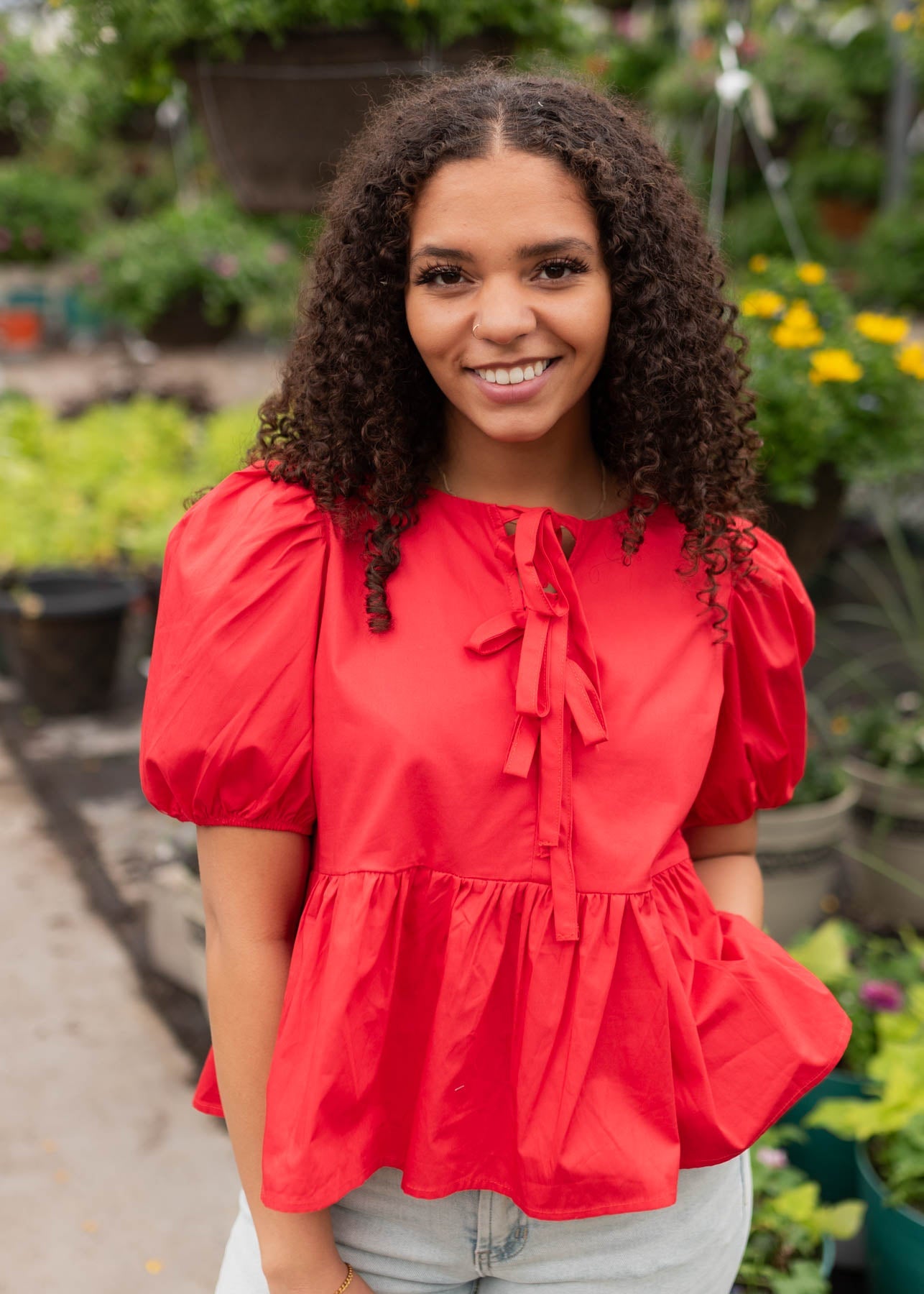 Kacey Red Bow Tie Top