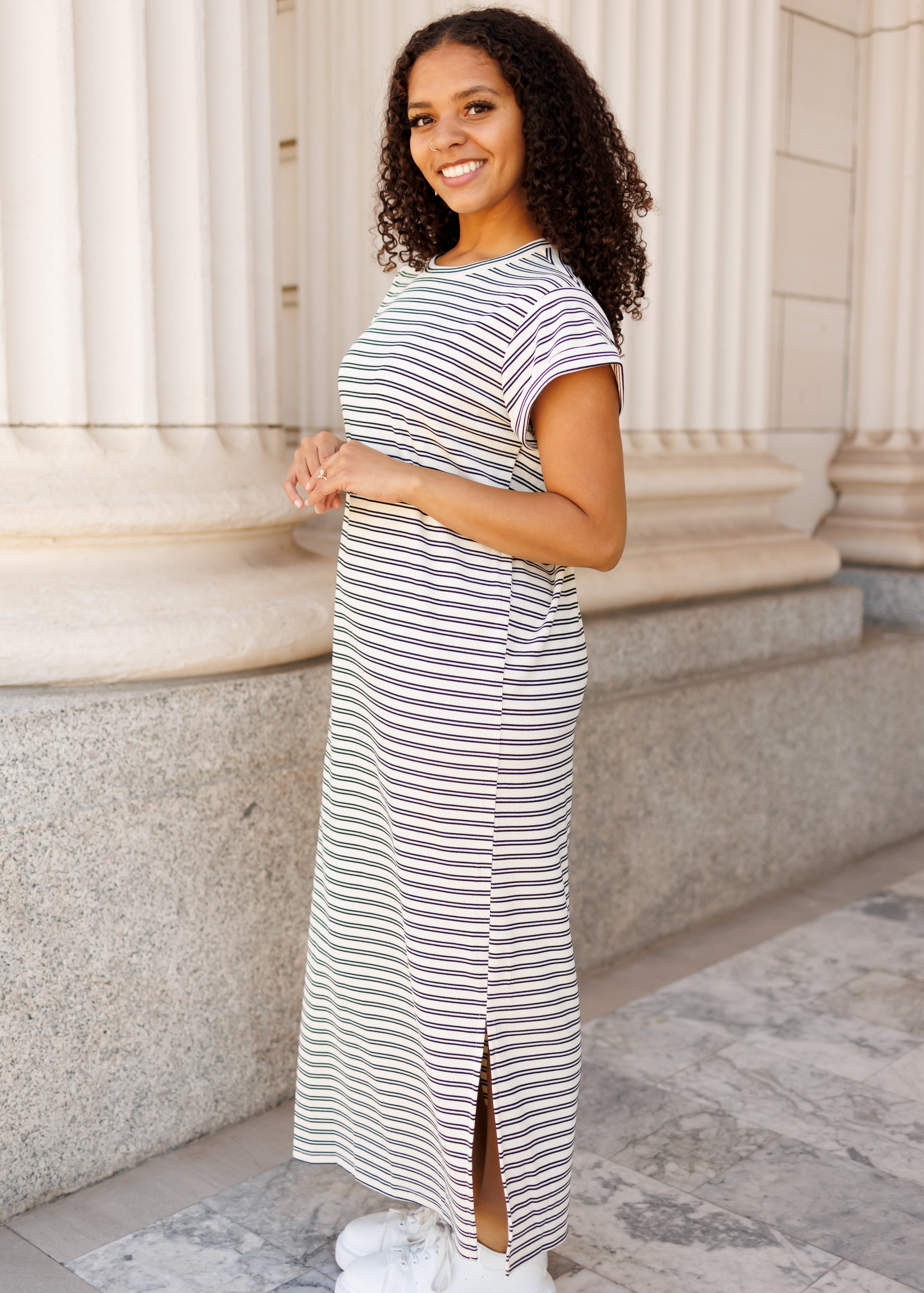 Kaelin Black Striped T-Shirt Dress