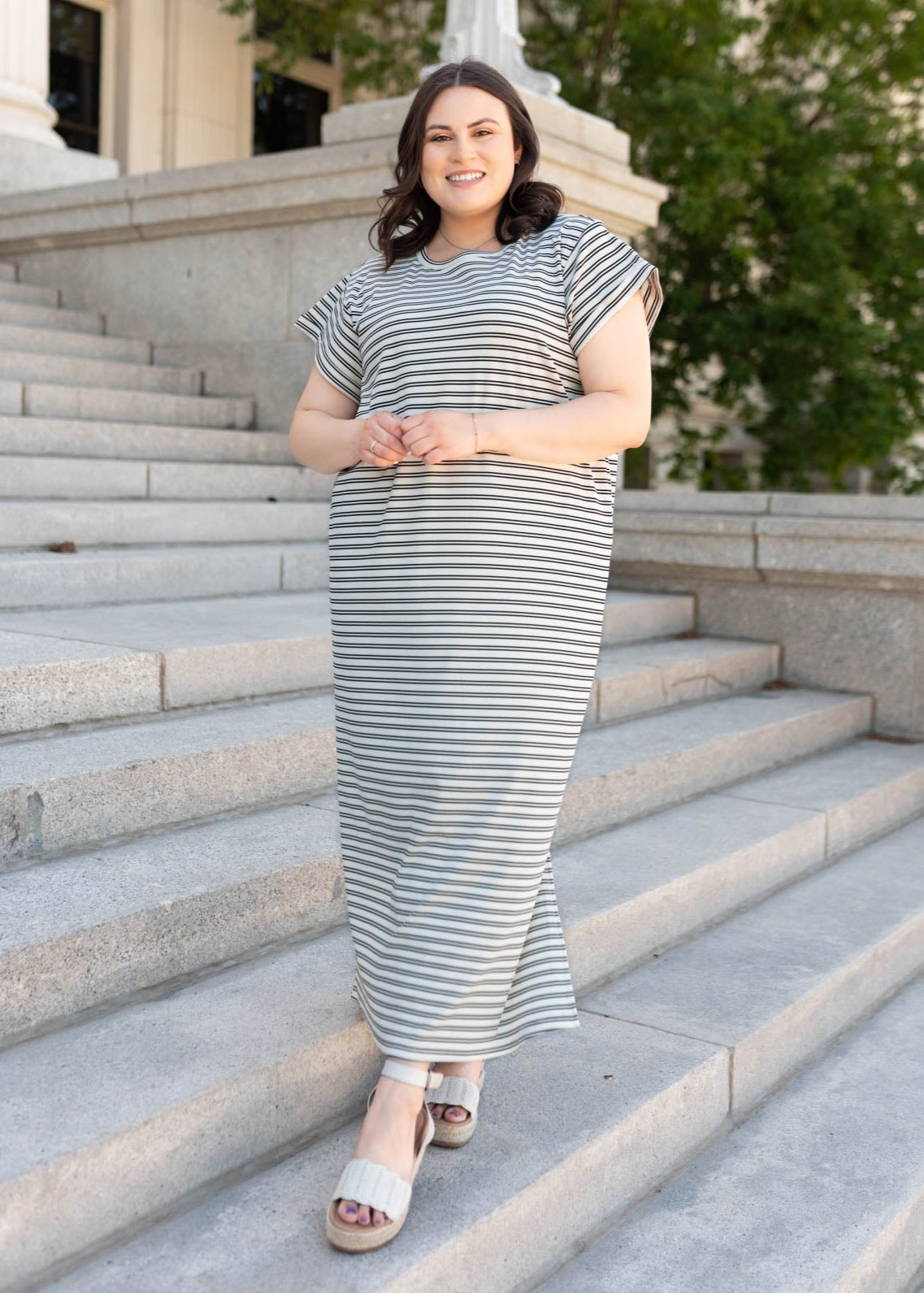 Kaelin Black Striped T-Shirt Dress