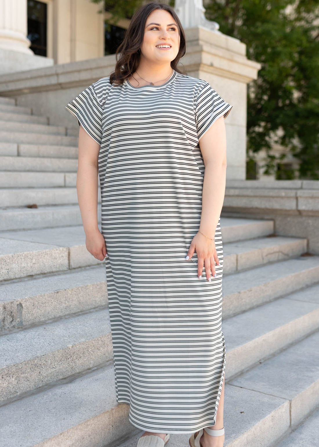 Kaelin Black Striped T-Shirt Dress