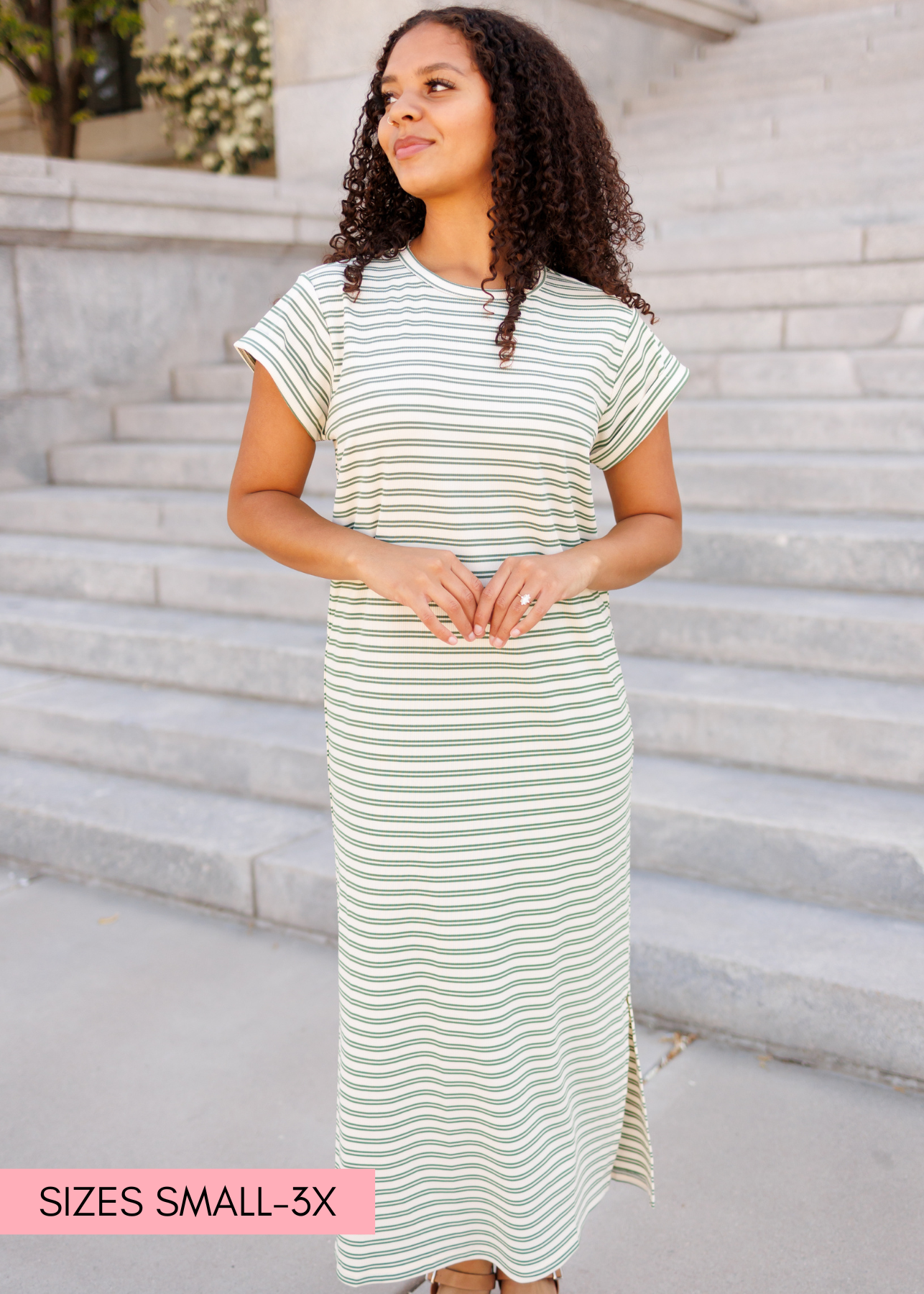 Kaelin Green Striped T-Shirt Dress