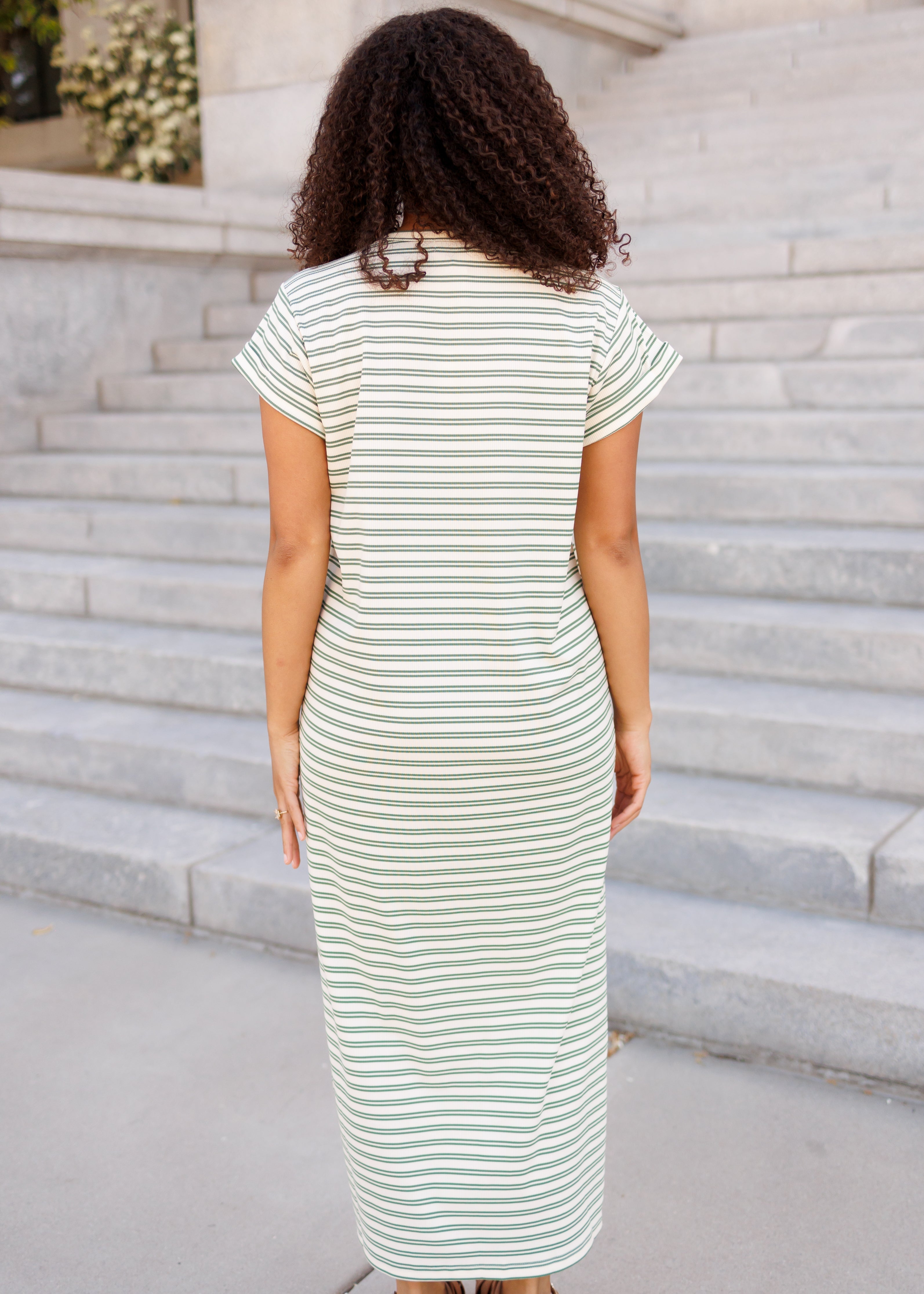 Kaelin Green Striped T-Shirt Dress